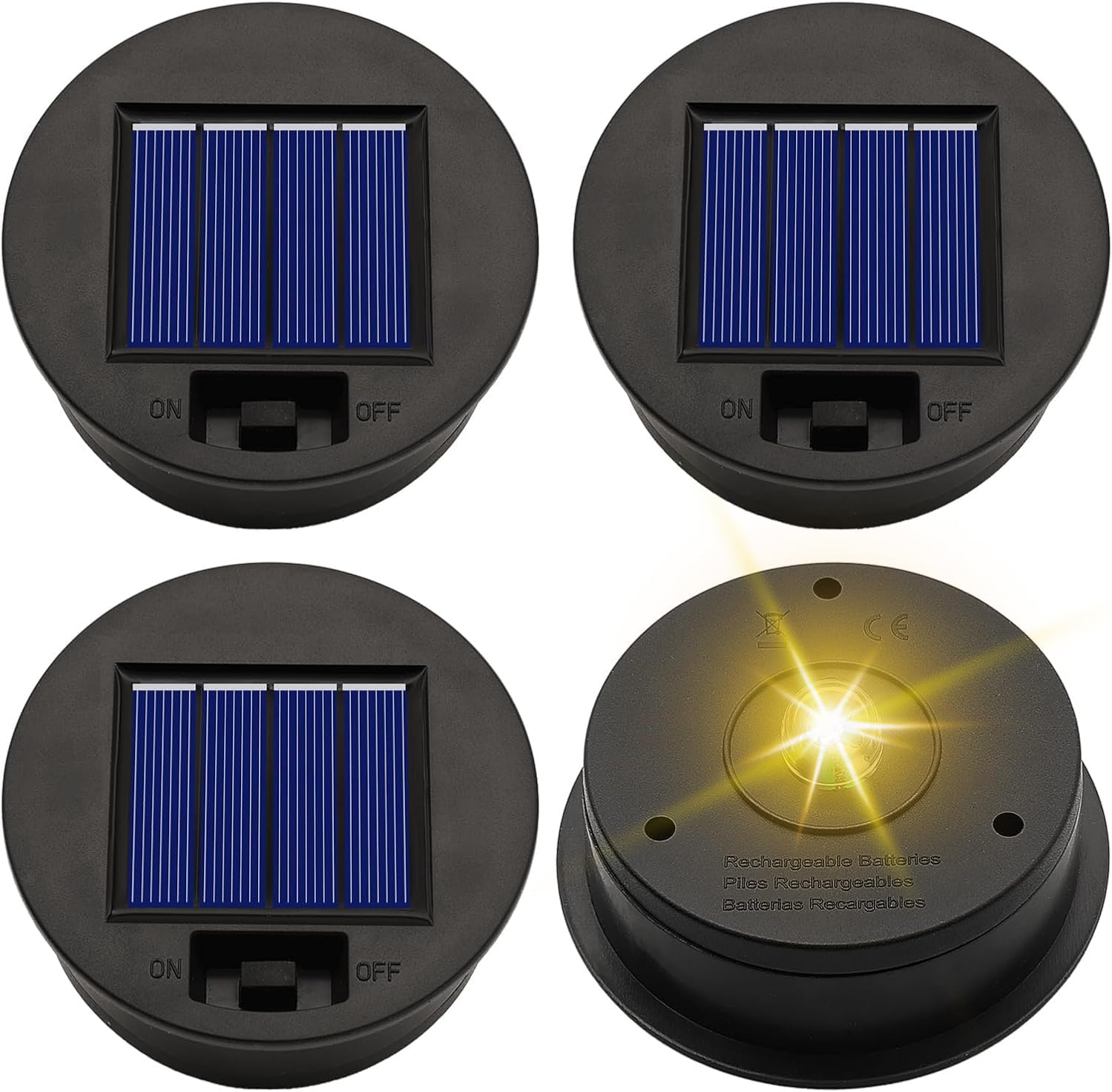 ZNYCYE Solar Light Replacement Top Parts 4 Pack(Top Size 3.31 inch,Bottom Size 2.83 inch) 7 Lumens Lantern Lids Waterproof LED Replacement Light Decorations for Outdoor Garden, Patio,Pathway,Yard
