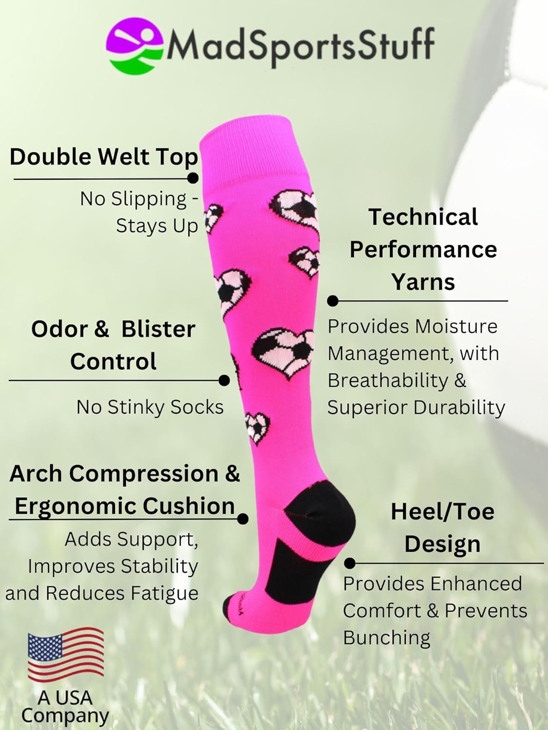MadSportsStuff Soccer Socks with Love Soccer Hearts for Girls Boys Women Youth and Adult Gift Accessories - Image 3