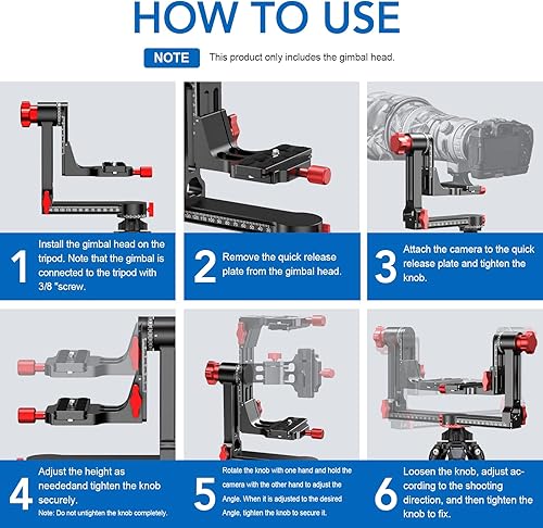 Miniatura 7 de Cabezal de trípode cardán de aleación de aluminio con rotación de brazo oscilante placa profesional de liberación rápida de 14 pulgadas y 38