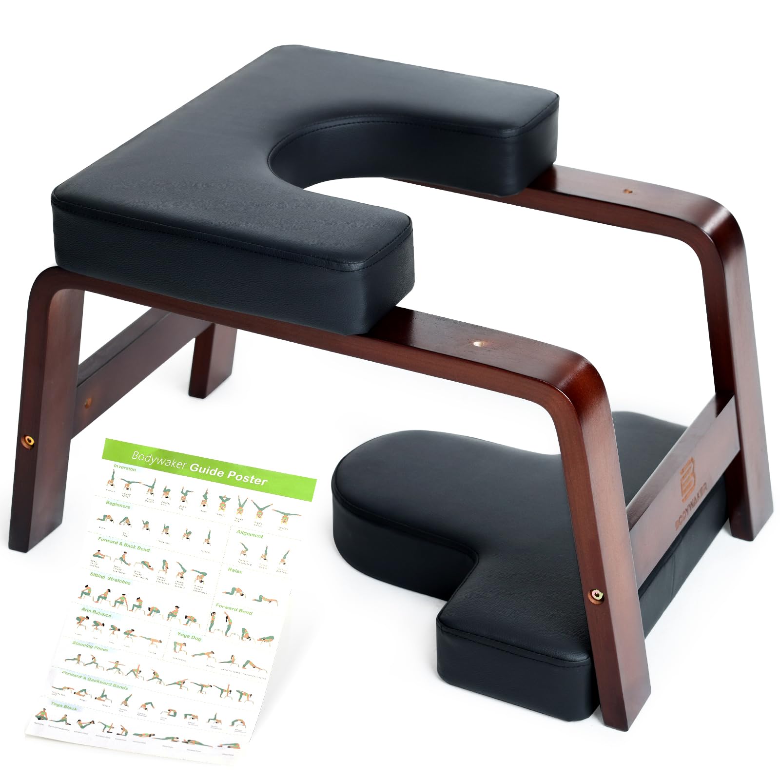 BODYWAKER Yoga Headstand Bench, Stand Yoga Chair for Balance Training, Core Strength Building, Upside Down Chair for Relaxation, Handstand Trainer Inversion Chair for Home Gym (Chocolate Black)