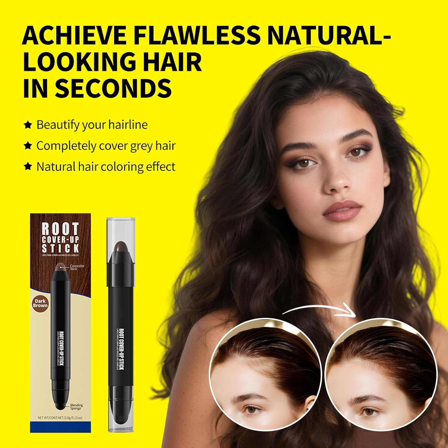 Gowwim Root Touch up Stick, Instant Gray Hair Cover up Long-Lasting Hair Color Stick for Women & Men (Dark Brown)