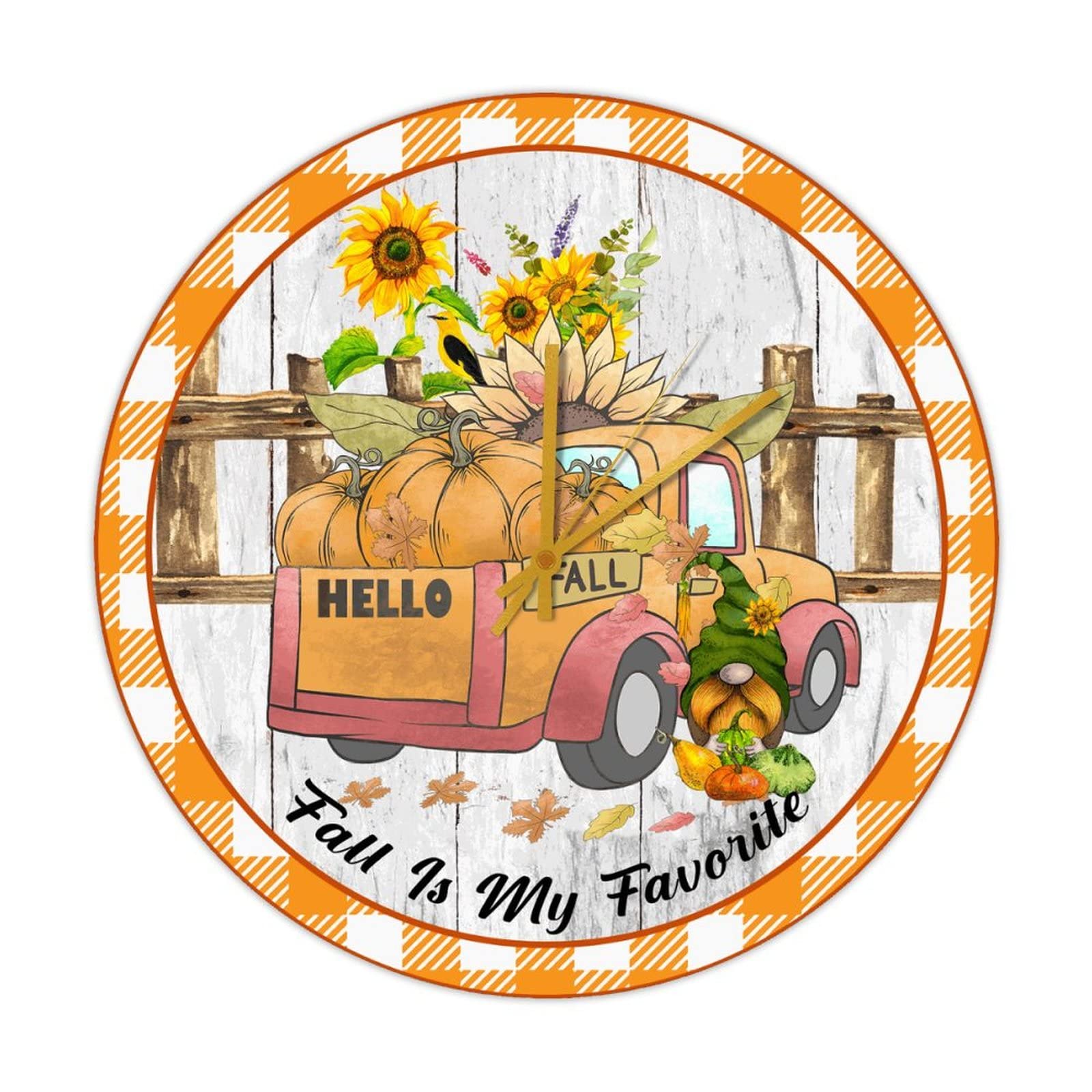 Horloge en bois Fall Is My Favorite Truck Gnome pour décorer votre salon au Nouvel An