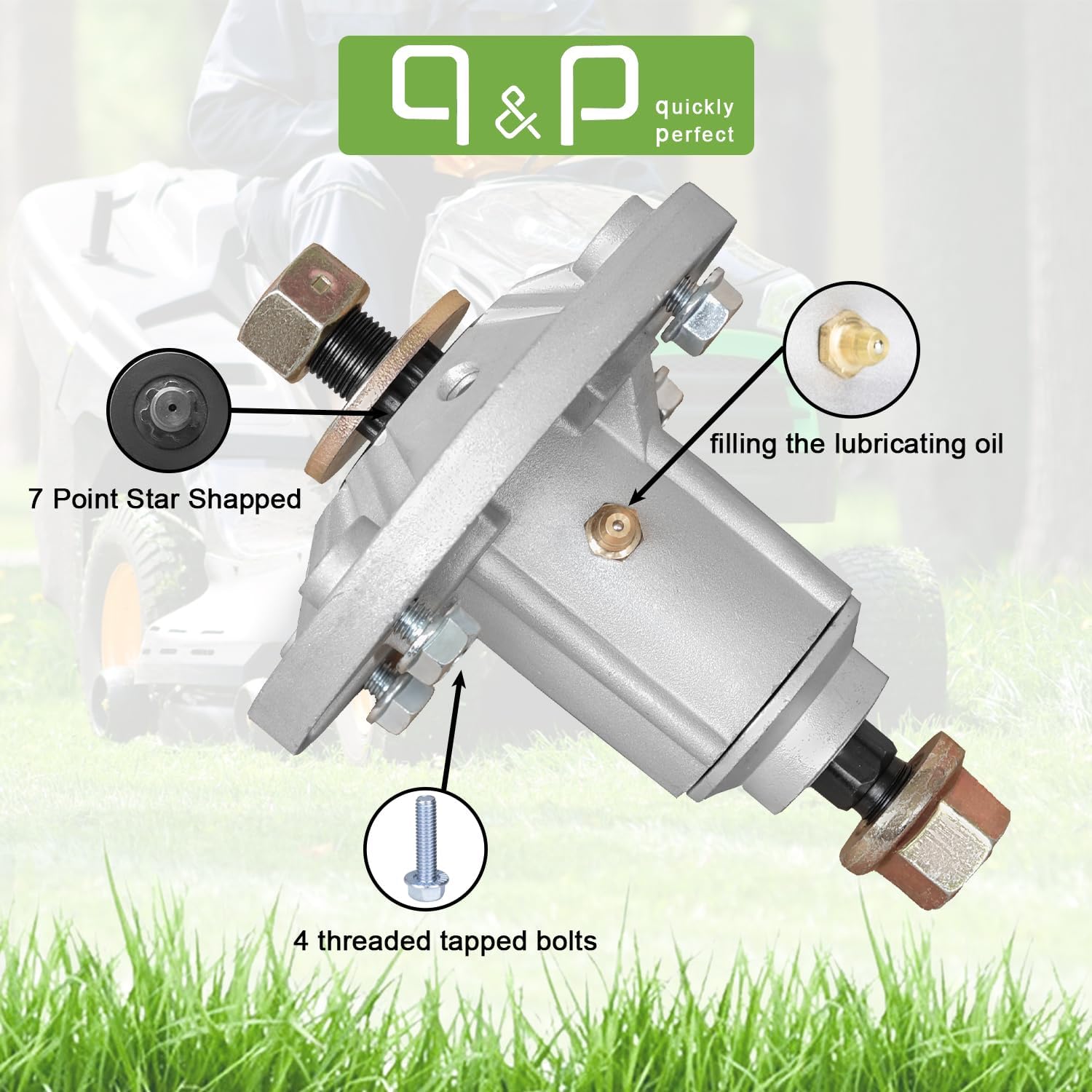 q&p 3 Pieces 54" Lawn Tractor Spindle Assembly Replace GY21099 GY20867 Fits Models D170, E180, LA150, LA175 190C G110 with Mounting Bolt Holes Tapped for Easier Install