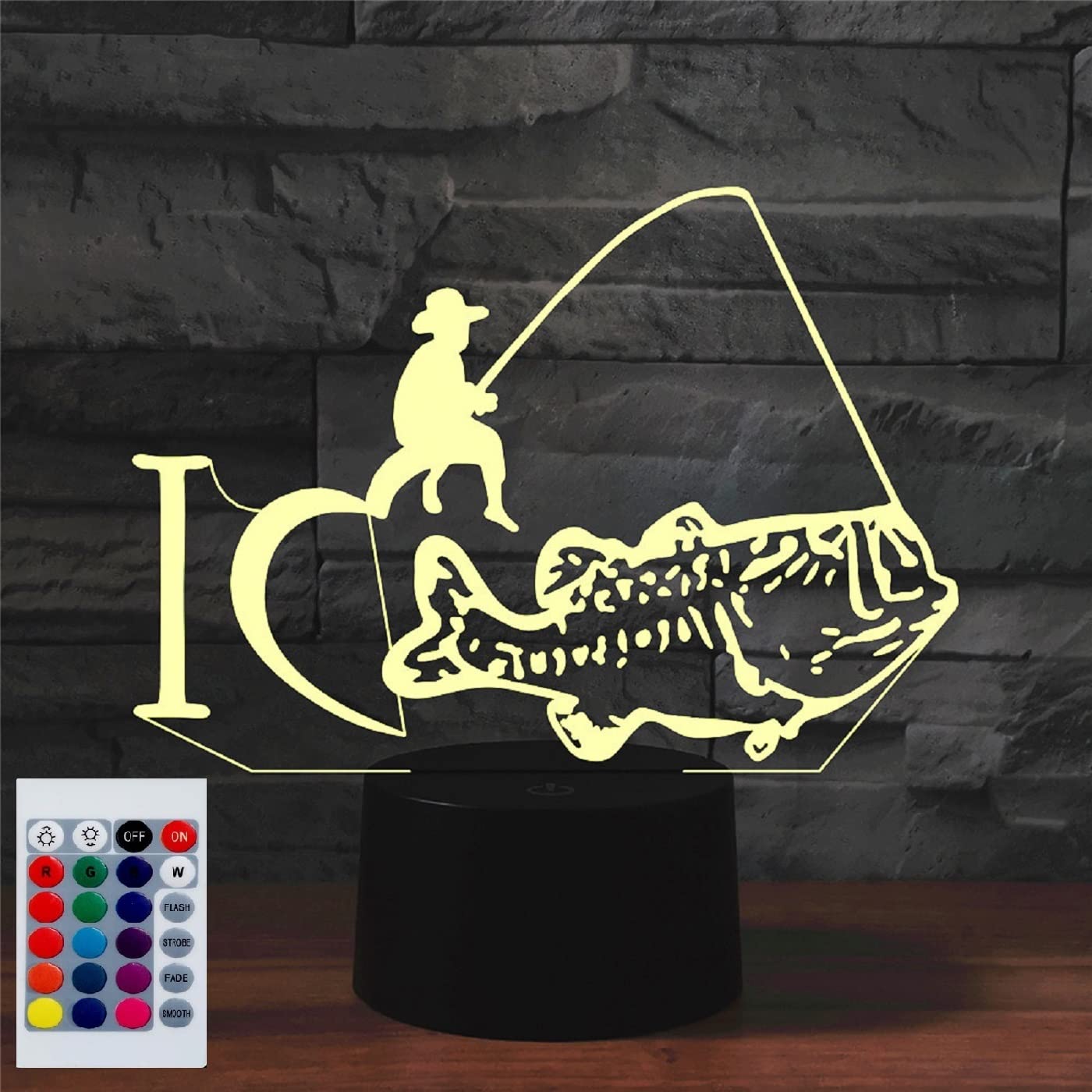 Luce Notturna 3D 'Go Fishing' Per Bambini – Lampada LED Acrilica Con Telecomando E 16 Colori – Regalo Compleanno Per Piccoli Amanti Della Pesca – Ricarica USB - 3