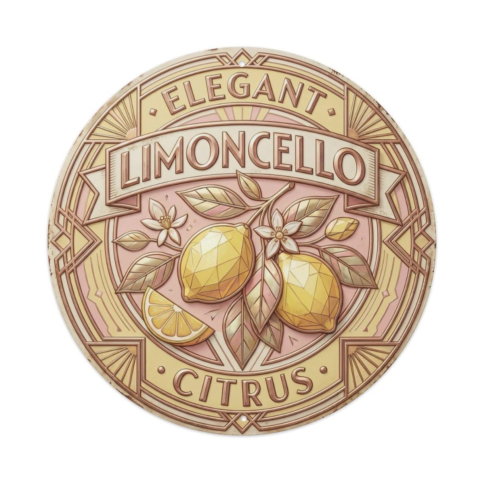 Fqcyn Style Elegant Citrus Emblem Limoncello Metal Tin Sign Plaque Wall Decor For Cafe, Club Bar, Office, Home Garden Round Metal Poster 8X8inch