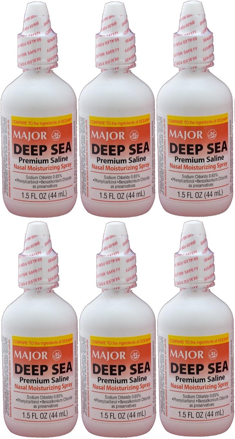 Major Pharmaceuticals Deep Sea Saline Generic for Ocean Nasal Moisturizing Spray, 1.5 fl oz Each, 6 Count : Health & Household
