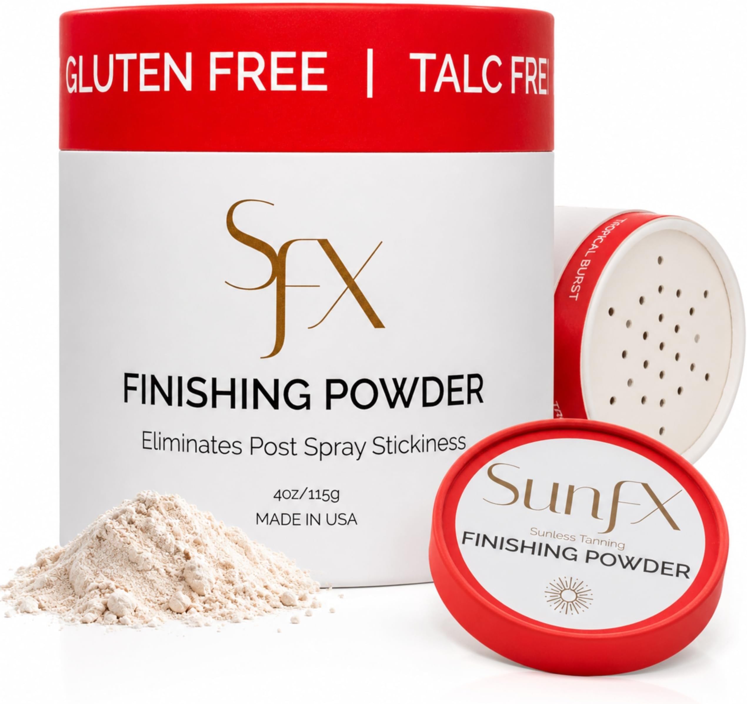 SunFX Post Spray Tan Translucent Finishing Powder | Talc Free | Sunless Tanning Setting Powder | Shimmer Body Bronzing Powder | (Tropical Burst, 4.00 Ounce (Pack of 1)
