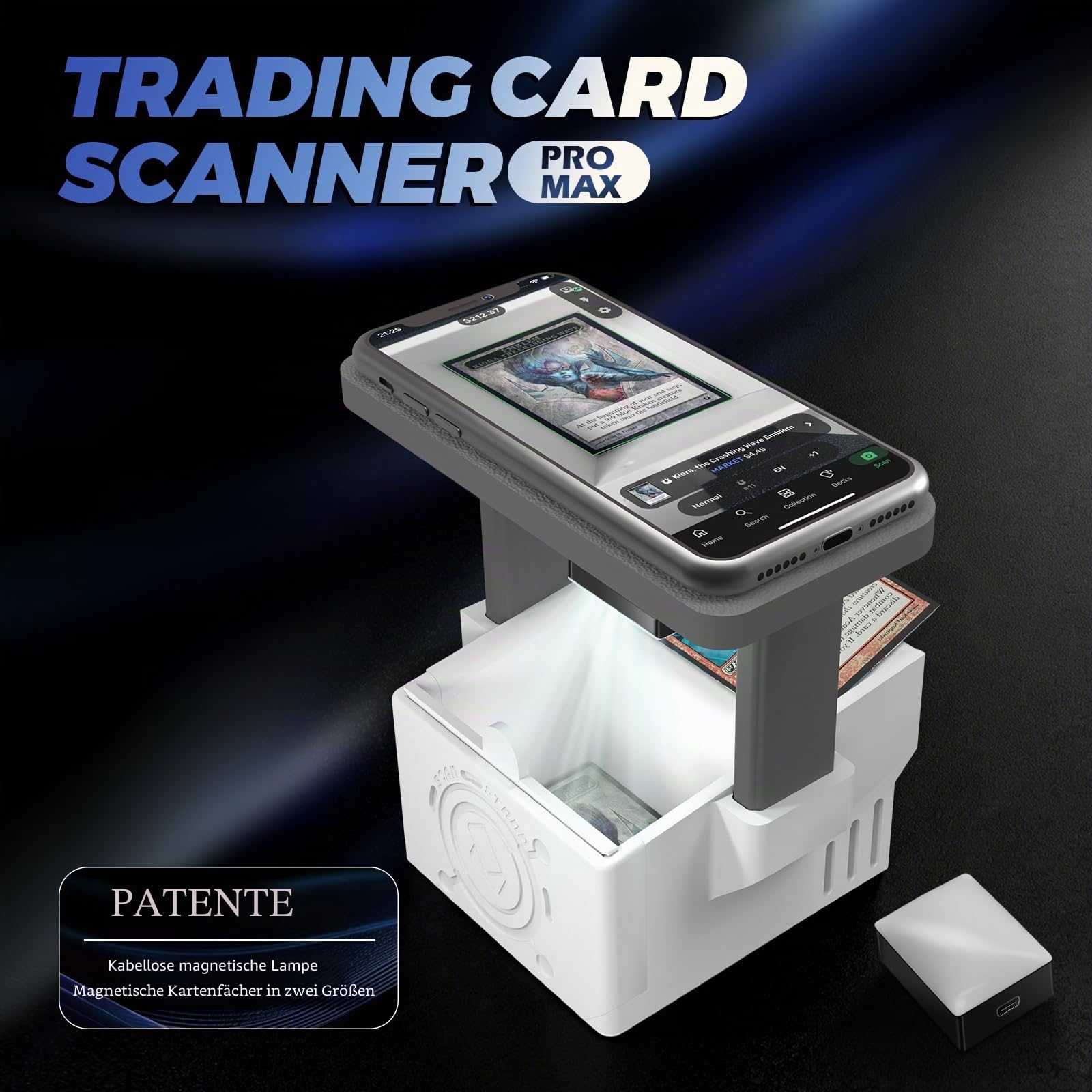 Card Scanner Pro Max - Card Scanner Ständer für MTG & TCG, Scan Sleeved & Unsleeved Sammelkarten, Telefonhalter mit wiederaufladbarem magnetischem Fülllicht, 3 Modi 6 Stufen, MTG Card Scanner Ständer
