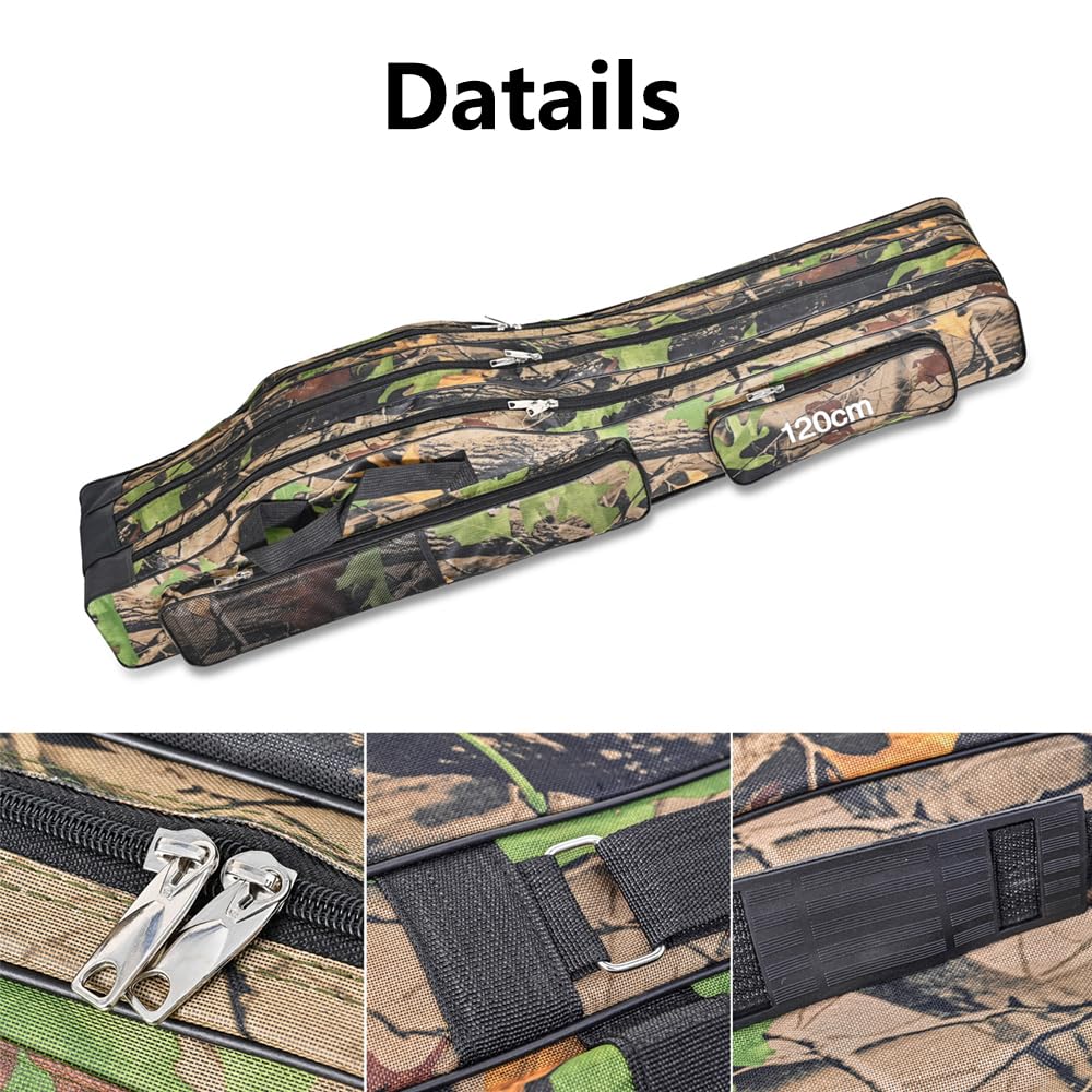Bolsa portátil para caña de pescar, funda para caña de pescar, camuflaje, 120 cm, para accesorios de pesca, cebo de pesca [marrón]