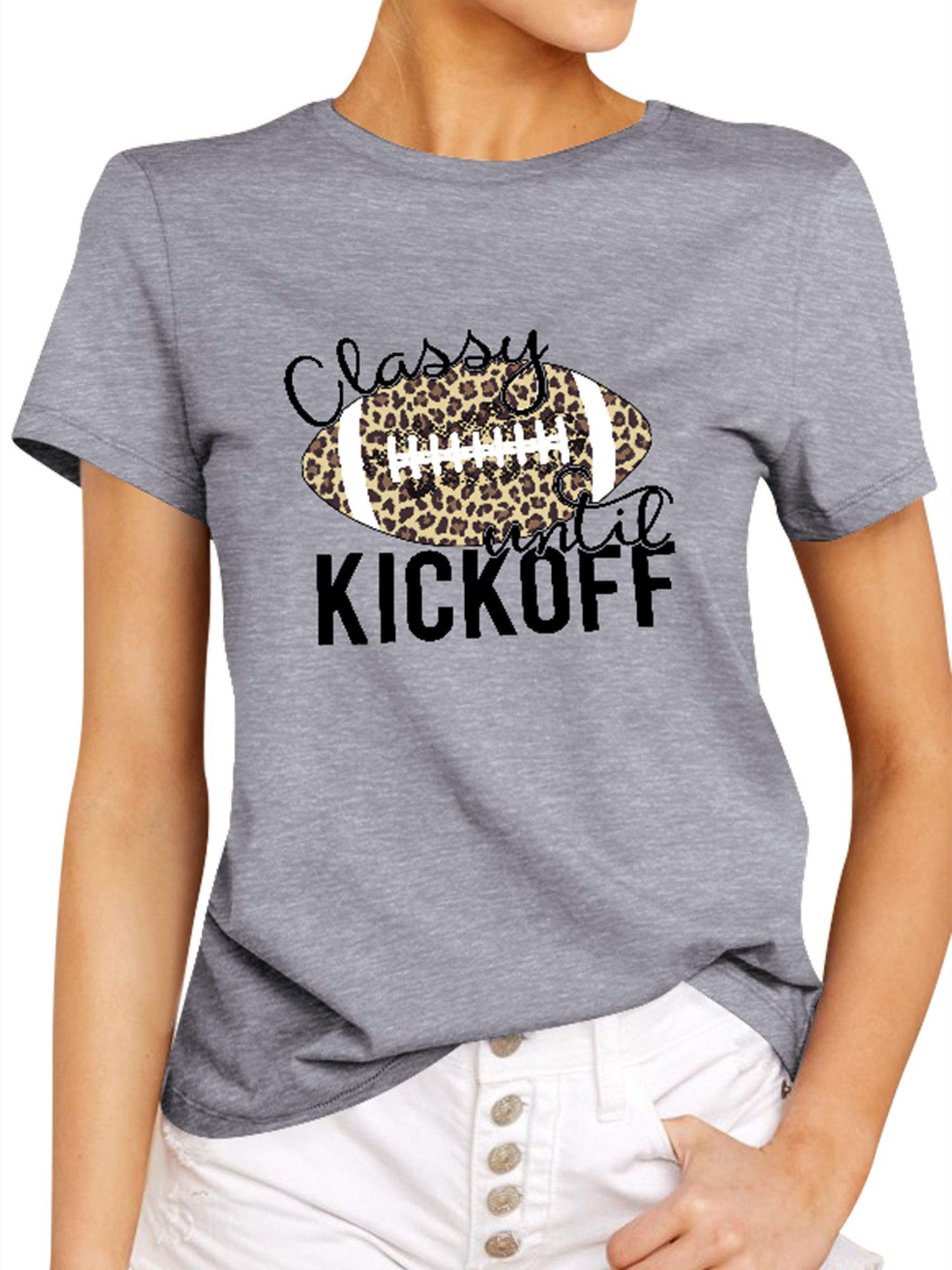Nlife Women Classy Until Kickoff Letter Football Printed Short Sleeve T-Shirts