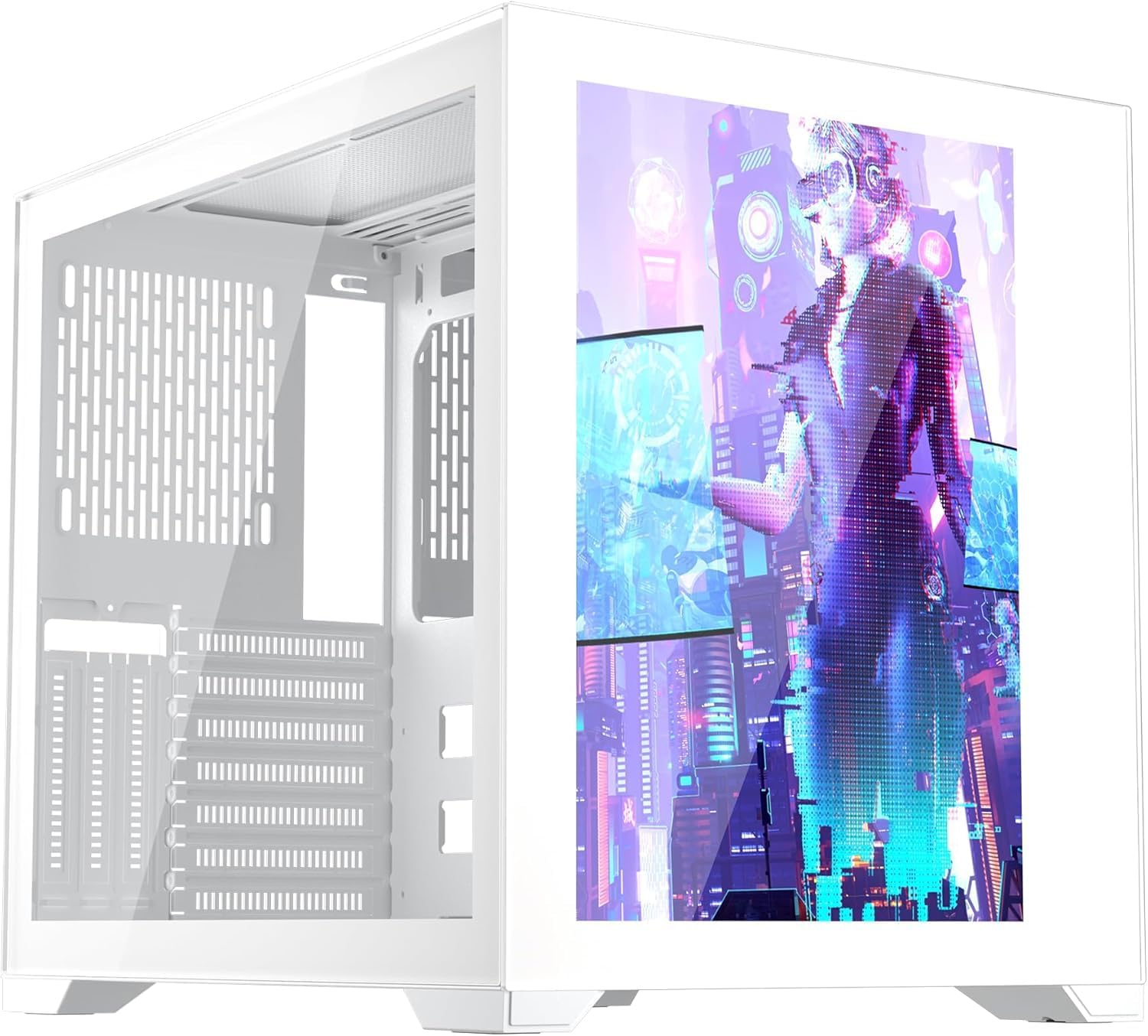 1STPLAYER SP7-EV White Gaming PC Case, ATX Mid Tower with Front Display Panel, Tempered Glass & 360mm Radiator Support, USB 3.0 & Type C Ready