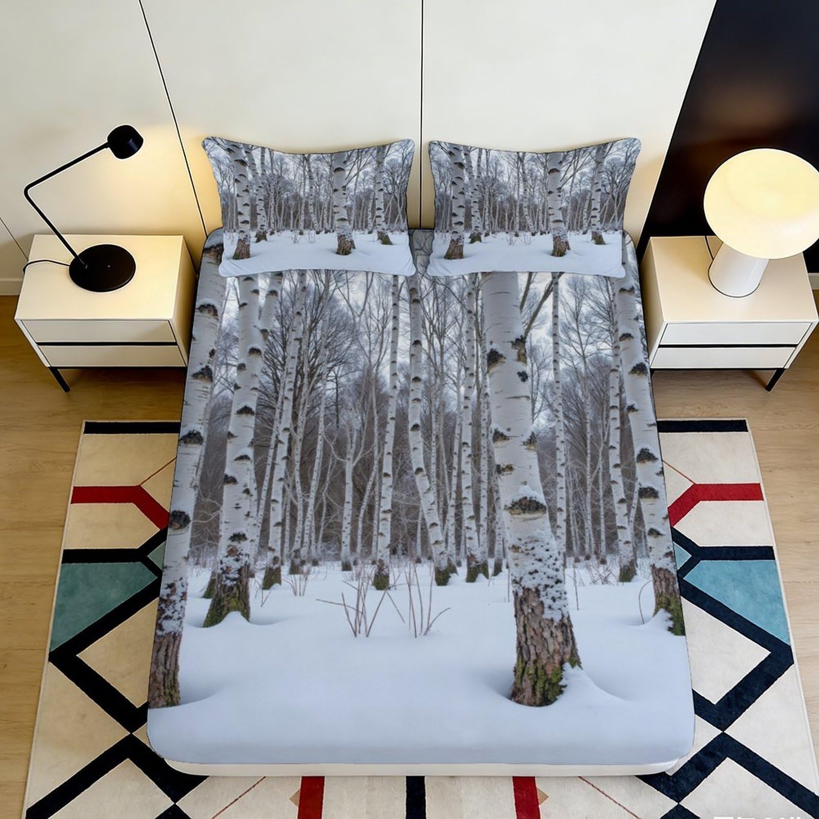 Jqzkxnhpbr Style-7 3D Printed Snowy Birch Forest Fitted Sheet Microfiber Soft Non-Slip Bed Cover For Bedroom Dorm Mattress Decor 90X200x25cm