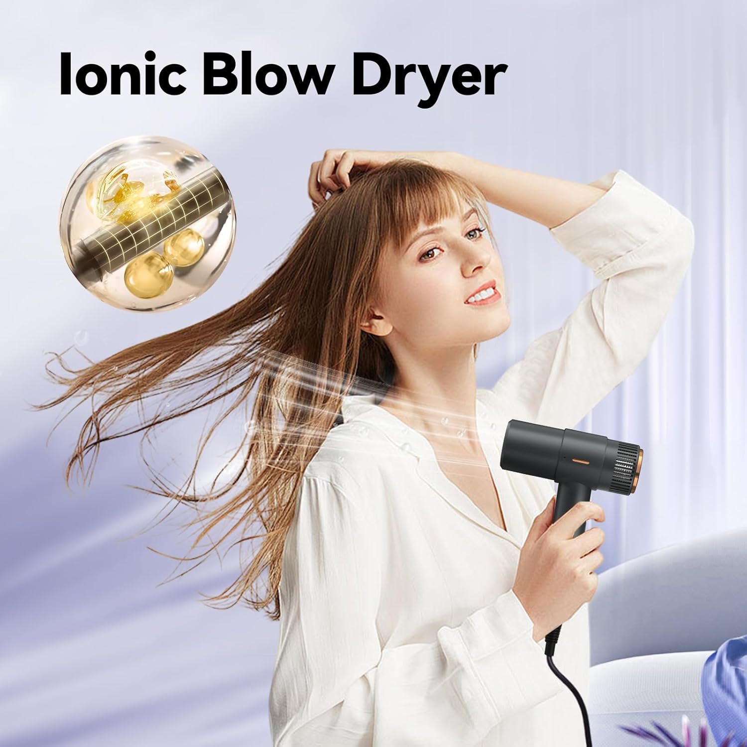 Professional Hair Dryer with Diffuser, 110000 RPM High Speed Ionic Hair Dryer,Ultra-Fast Drying, Compact Blow Dryer with LED Display, No Heat Damage, Quiet, Lightweight