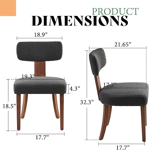 Miniatura 3 de AMERLIFE Juego de 4 sillas de cocina, sillas Boucle modernas con respaldo y asiento curvados tapizados, marco de madera dura, gris oscuro