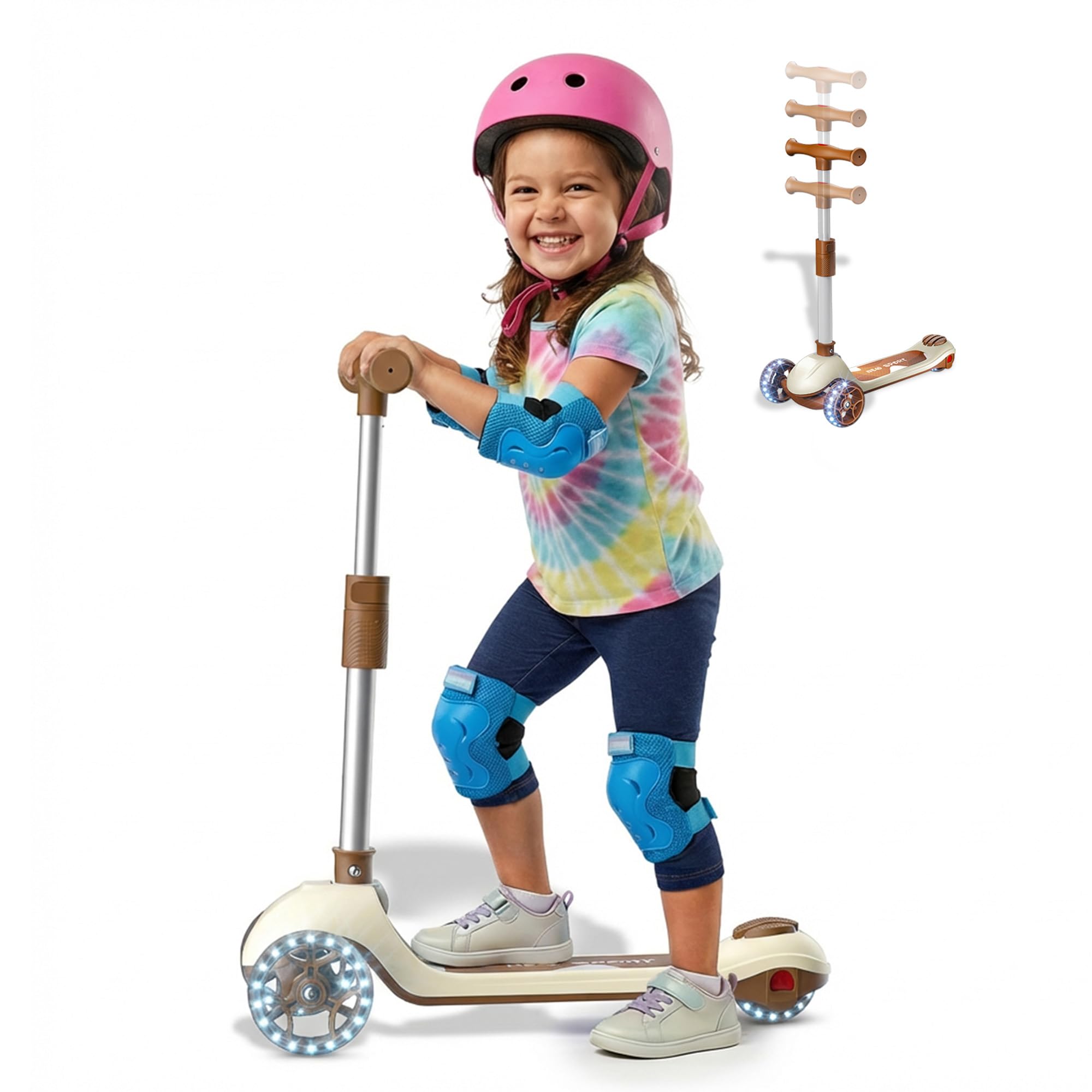 Kick Scooter for Kids Ages 3-8,3-Wheel Foldable Scooter with Adjustable Height Handlebars,LED Light-Up PU Wheels,Wide Anti-Slip Deck,Lean-to-Steer - Toy Gifts for Kids