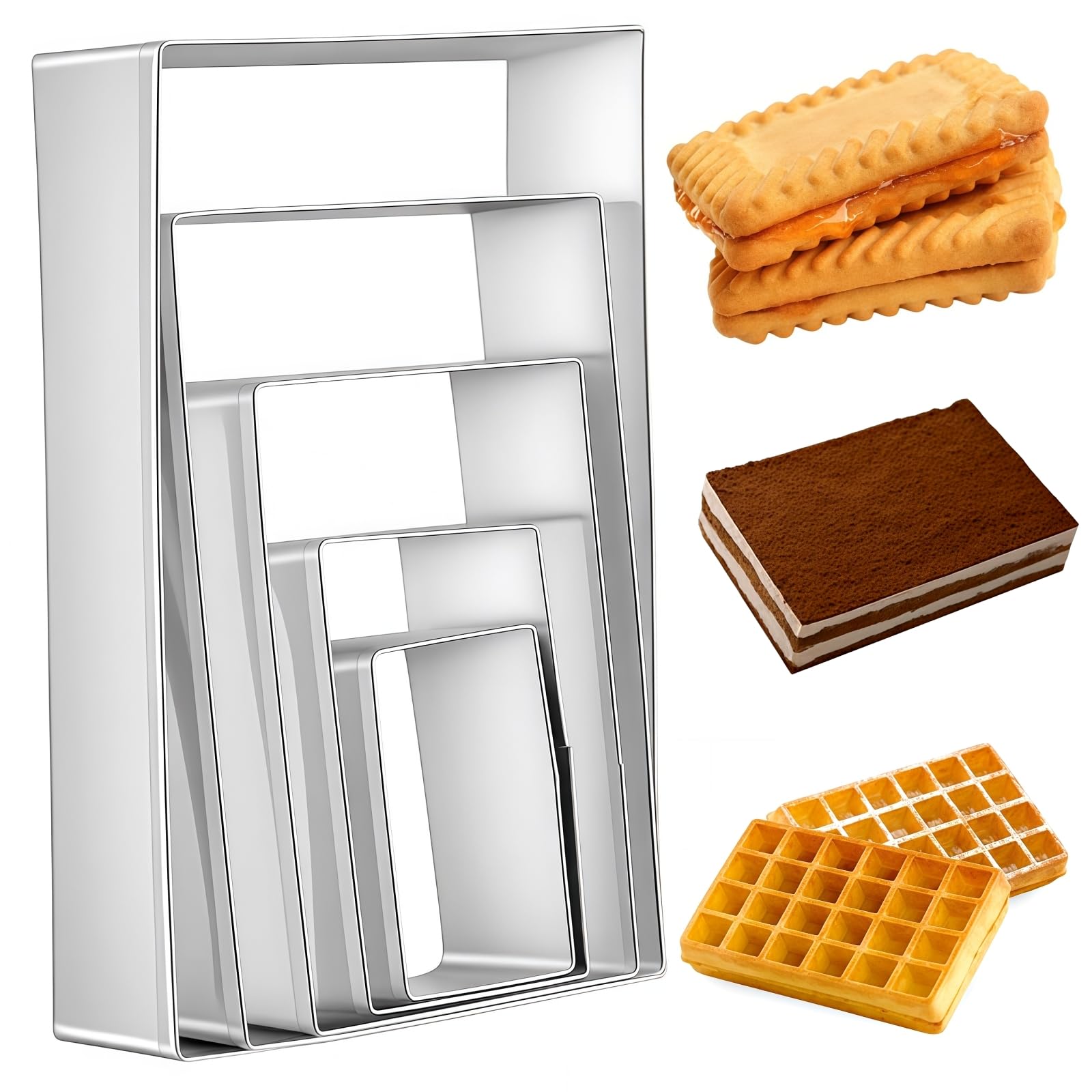 SamHeng Rectangle Cookie Cutter, 5 Pcs Biscuit Cutters