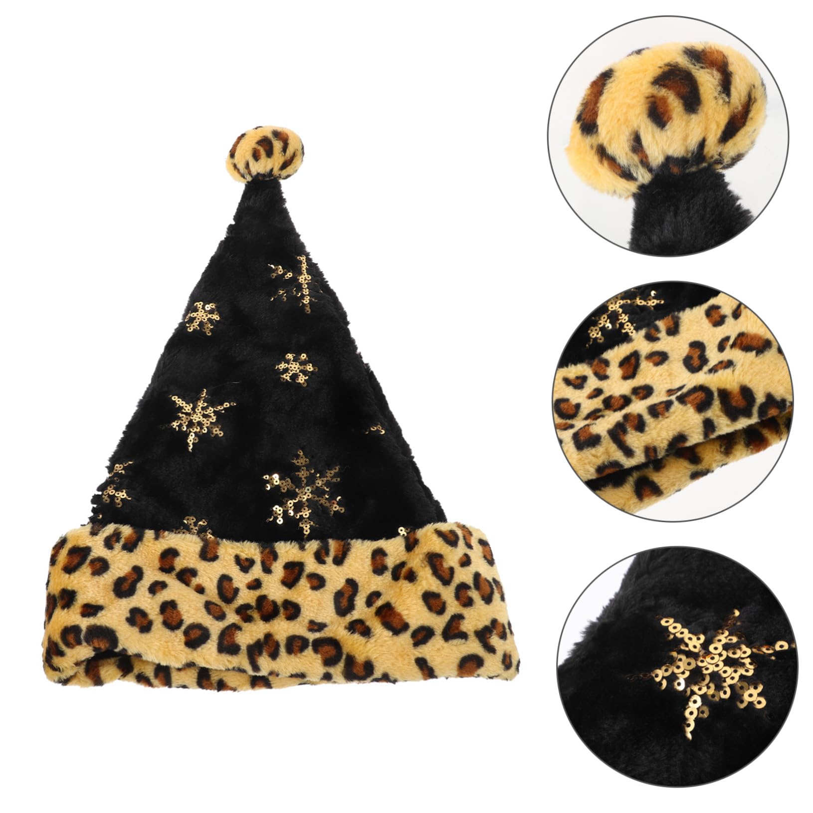 Veemoon Cappello Natalizio con Stampa Leopardata Cappello di Halloween Cappello da Cowgirl Berretti da Uomo Forniture per Feste di Natale Classico Cappello da Babbo Natale Peluche