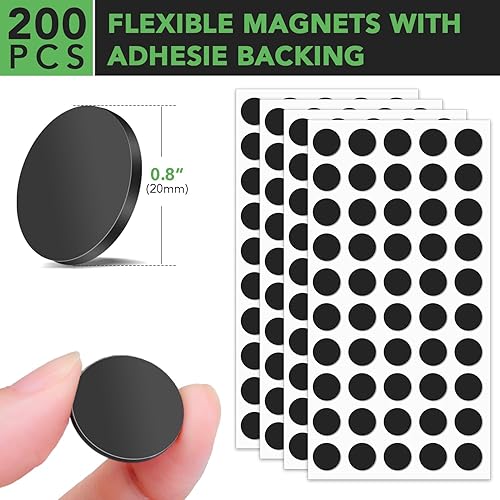 Miniatura 3 de Imanes redondos, punto magnético flexible con autoadhesivo, 200 puntos magnéticos autoadhesivos de 0.8 x 0.8 pulgadas, hojas magnéticas para