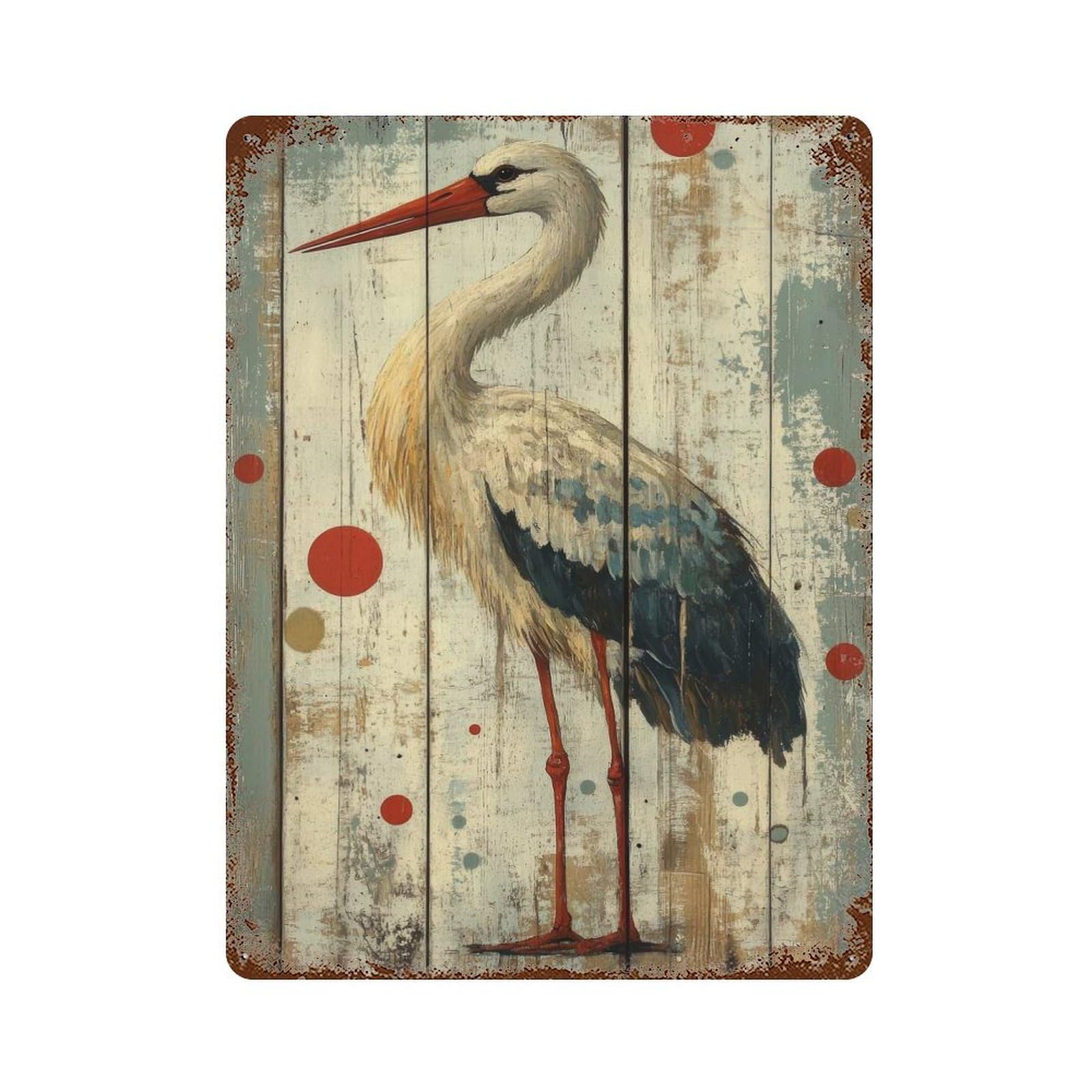 Stork on Weathered Wood Rustic Stork Decor 15.7"x11.8" Retro Metal Sign, Industrial Home Decor for Office, Studio And Wall Decor