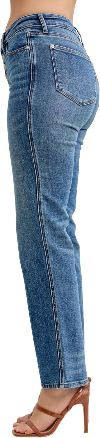 Judy Blue Womens Jeans - Mid Rise Slim Straight Rigid Magic Button-Fly - Image 4