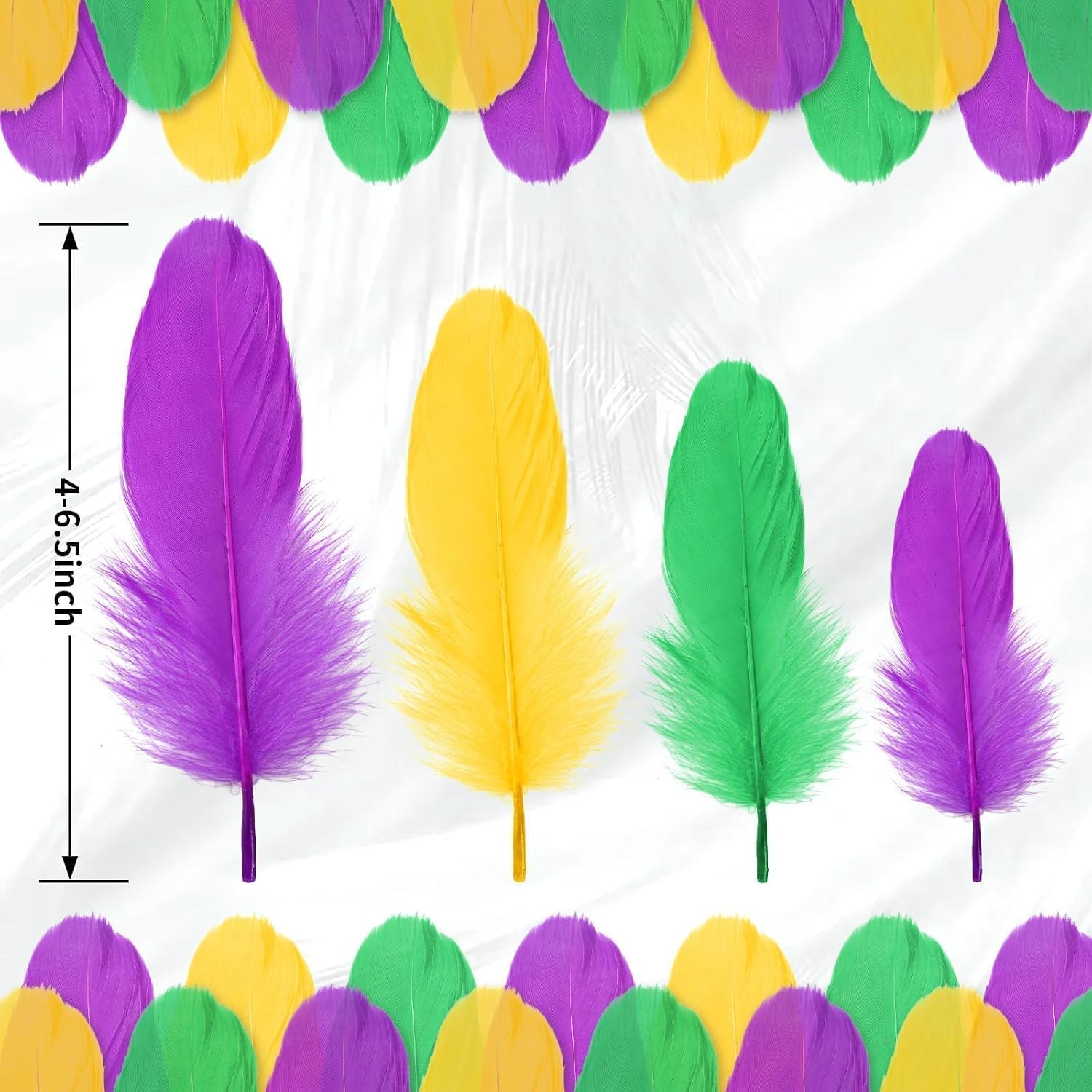 MARFOREVER 200 Pcs Mardi Gras Feathers for Crafts, 4-6.5 inch Purple Green Gold Feather Natural Mardi Gras Feather Bulk for Mardi Gras Themed Carnival Costume Party Decoration DIY Craft Dream Catcher