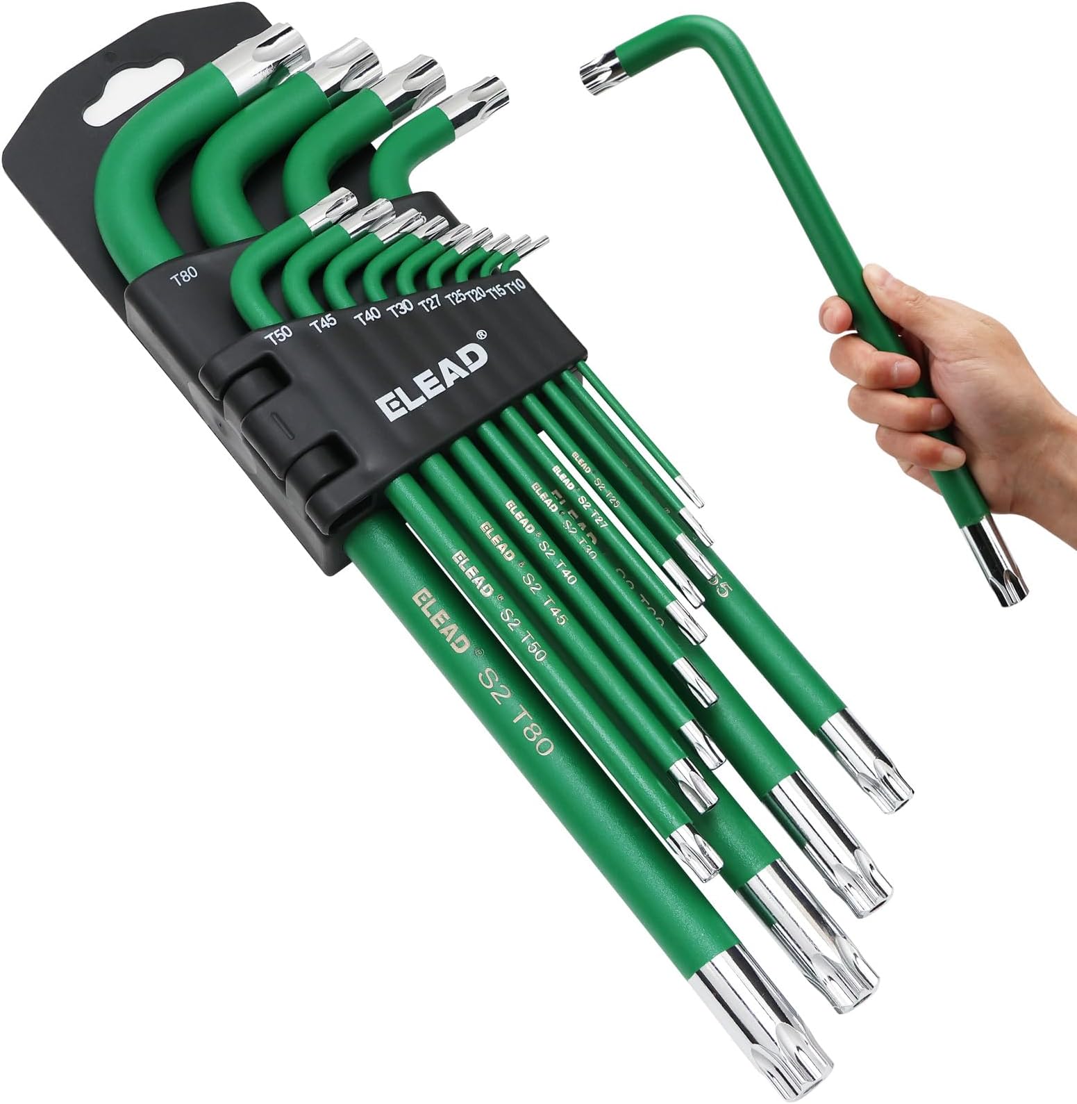 ELEAD Jumbo Torx Key Wrench Set | 13-Piece Durable S2 Star Keys | L-Shaped Long Arm Design | Sizes T10 to T80 | Automotive | Mechanic | Furniture | Professional Grade Tools