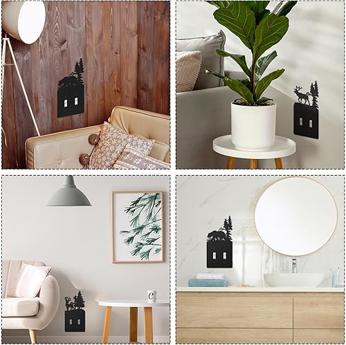 Vista 35 de Lothee 6 piezas de placa de metal para interruptor de luz de oso, alce, árbol, montaña, alce, bosque, placa de salida de palanca, cubierta de pared