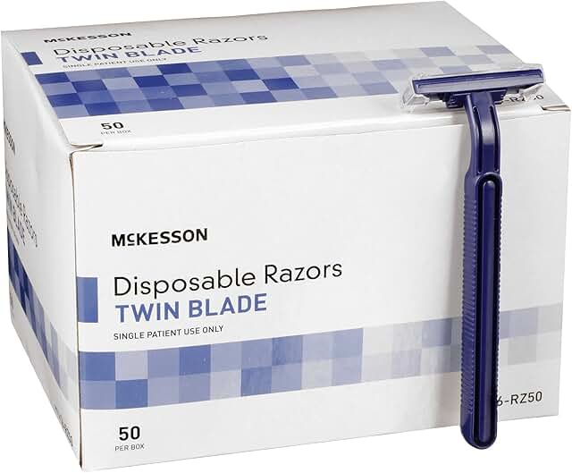 McKesson Disposable Razors, Shaving Razor, Twin Blade, Stainless Steel Blade, Blue, 50 Count, 2 Packs, 100 Total