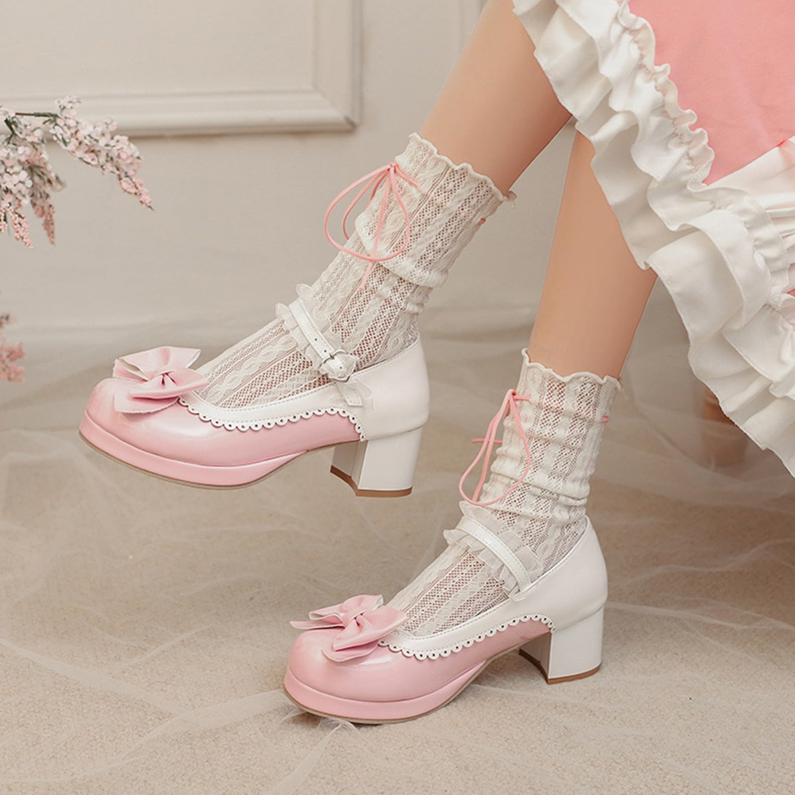 Dirndl Schuhe Bequem,Schuhe Absatz Damen Mary Jane Schuhe Mit Schleife Spitzenbesatz FüR Damen