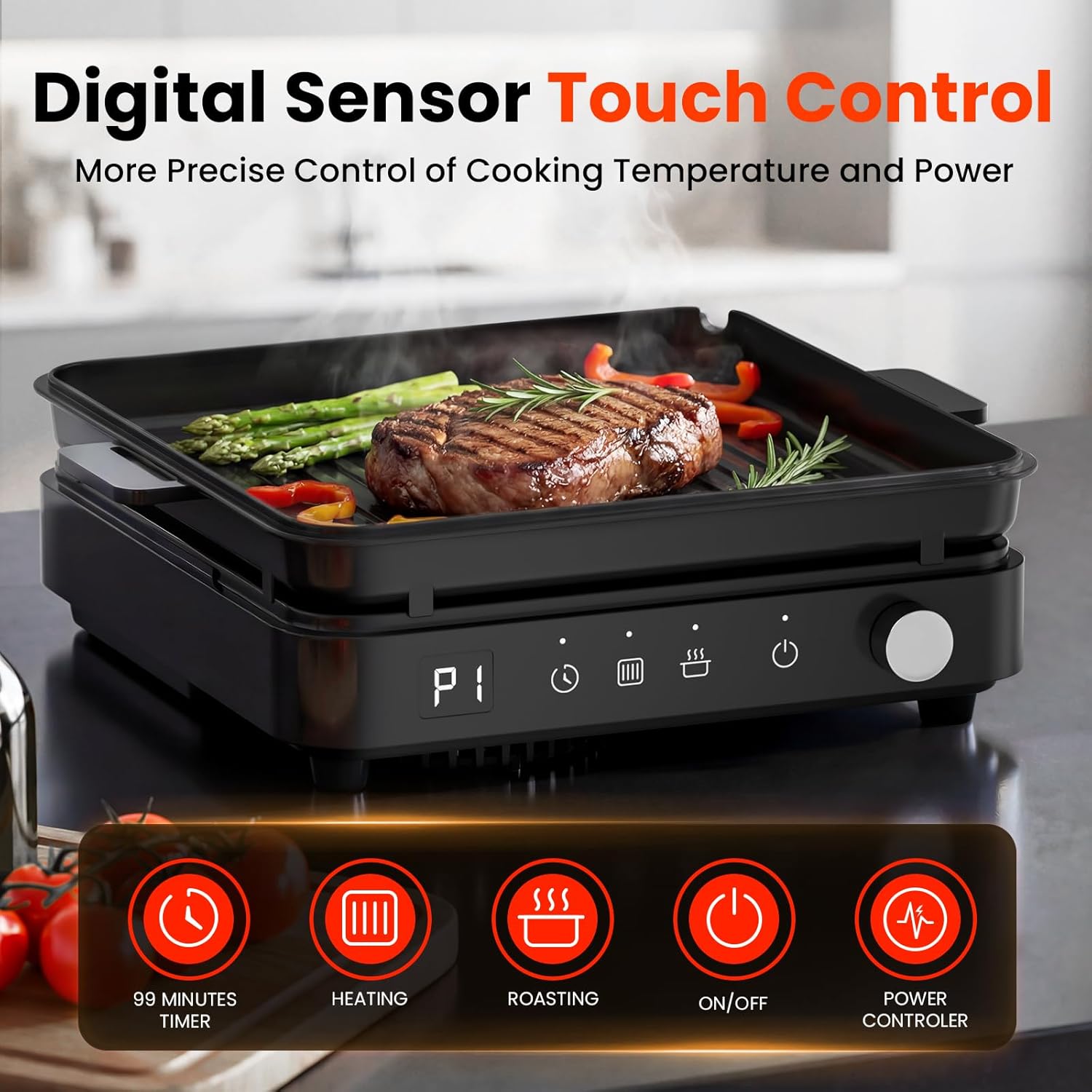 olayks Induction Cooktop, Portable Induction Cooktop with Cooking Pot and Grill Pan, 1500W Hot Plate Electric Stove with Sensor Touch 8 Power Levels, 99 Min Timer