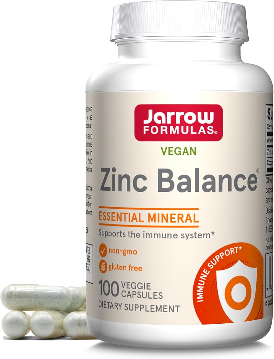 Jarrow Formulas Jarrow Formulas Zinc Balance 15 mg - 100 Servings (Veggie Caps) - Zinc with Copper - Essential Minerals for Immune System Support - Immune Support Supplement - Gluten Free Copper Supplement, Vegan