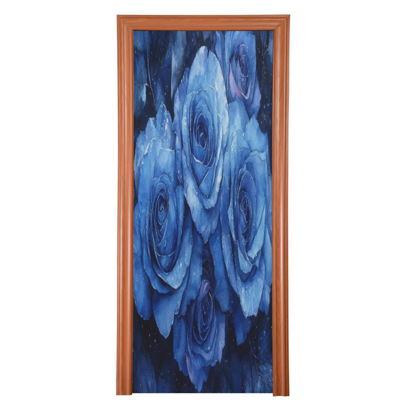 FLildon Valentine's Day Blue Roses Door Cover Decoration, Party Accessory Porch Decor for Festive Ornament Room Door Covers 35 x 79 Inch