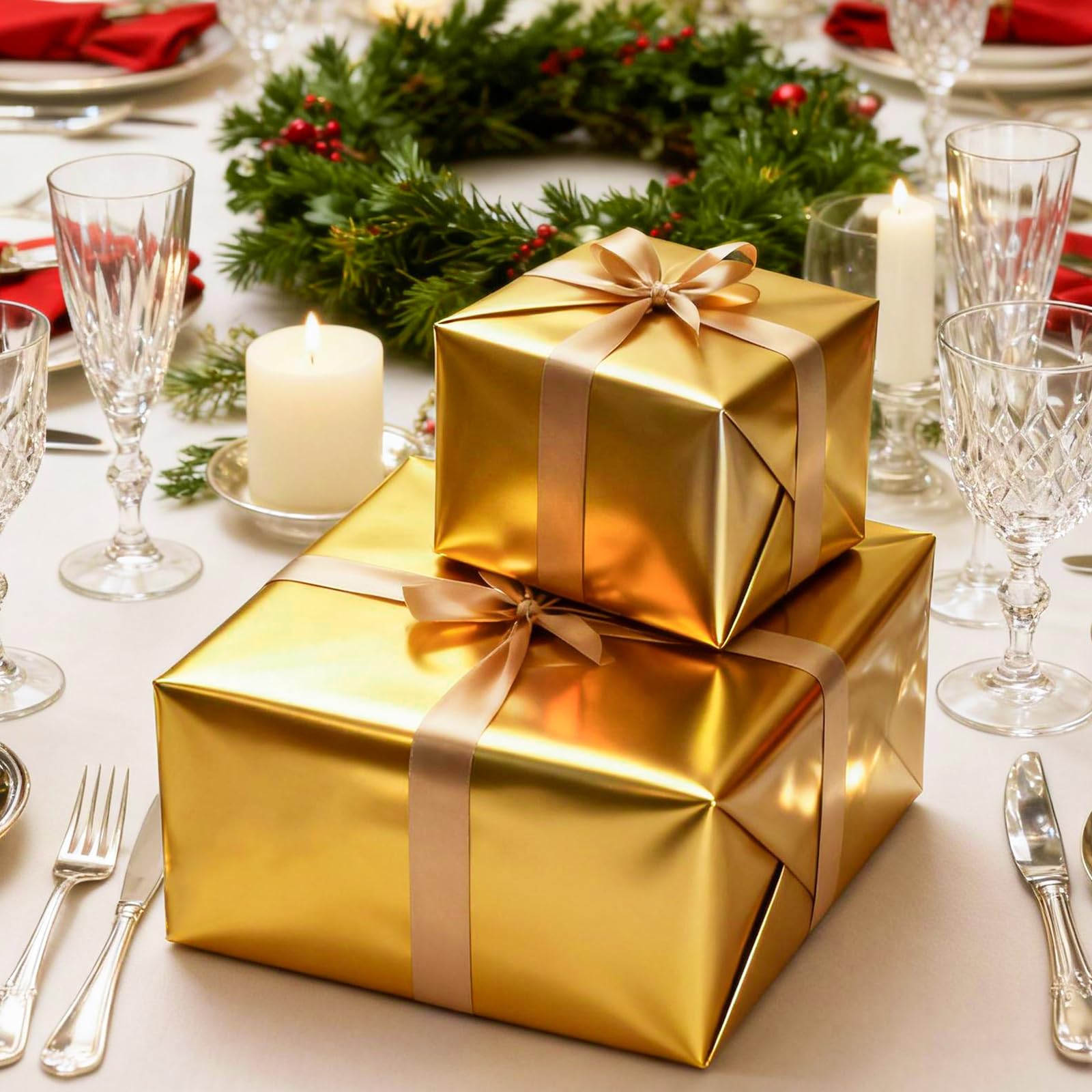 LaRibbons Goldenes Weihnachts-Geschenkpapier, einfarbig, mattes Metall, Geschenkpapierrolle – 43 cm x 10 m, Geschenkpapier für Weihnachten, Hochzeit, Geburtstag, Urlaubsparty