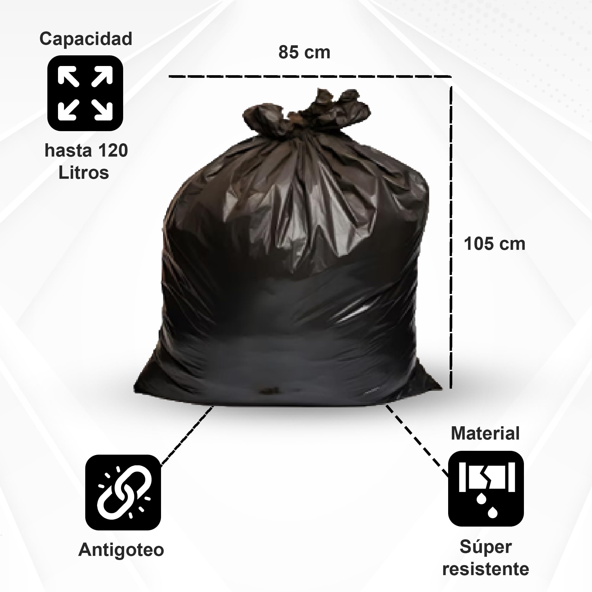 40 Rollos de Bolsas de Basura 120L (400 Unidades) | Muy Resistentes | Ideal para Uso Jardín, Hostelería, desperdicios | Bolsas de Plástico | Económicas