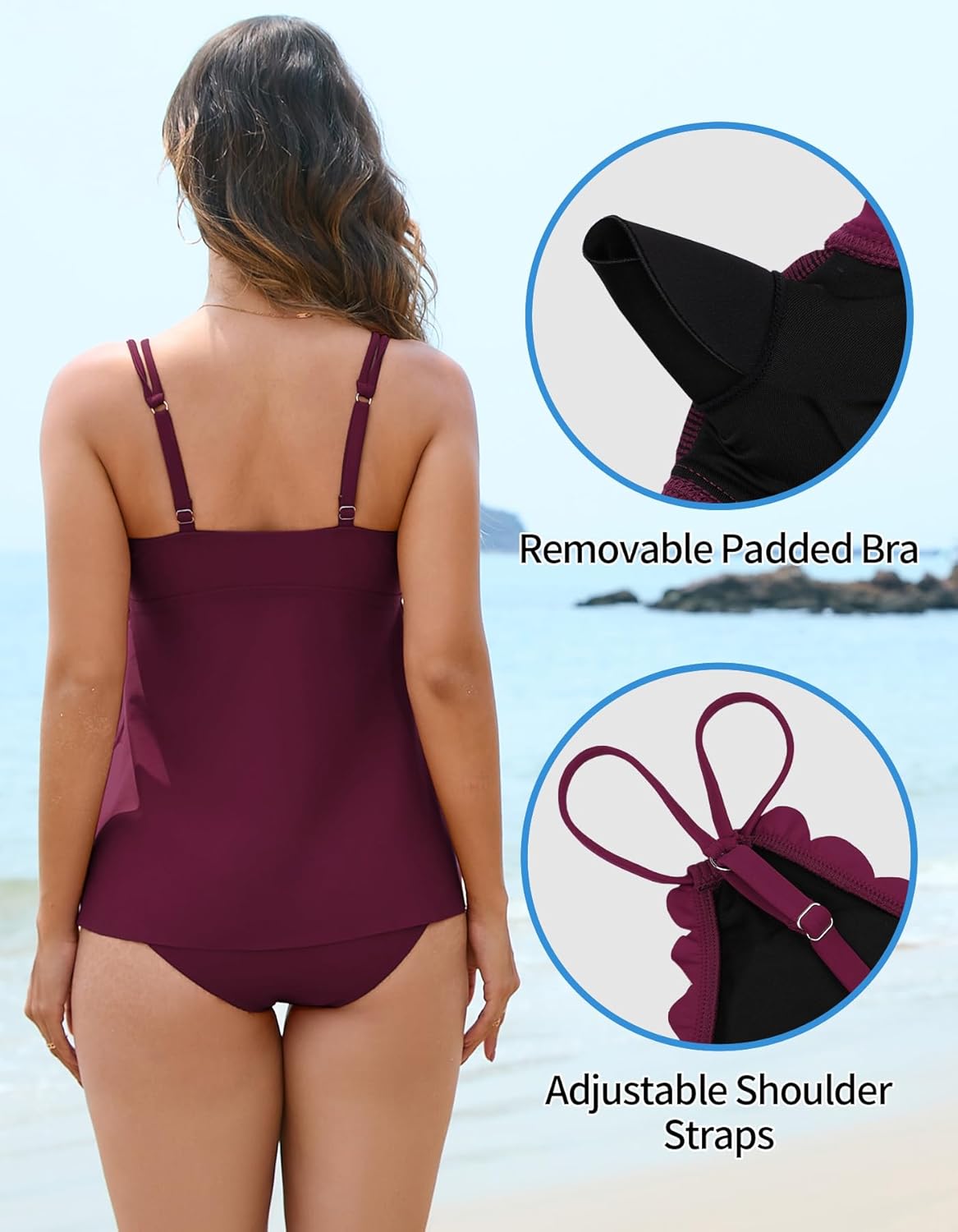 ANFILIA Two Piece Tankini Swimsuits for Women Scallop Trim V Neck Tankini Top with Bottom Tummy Control Bathing Suit - Image 6