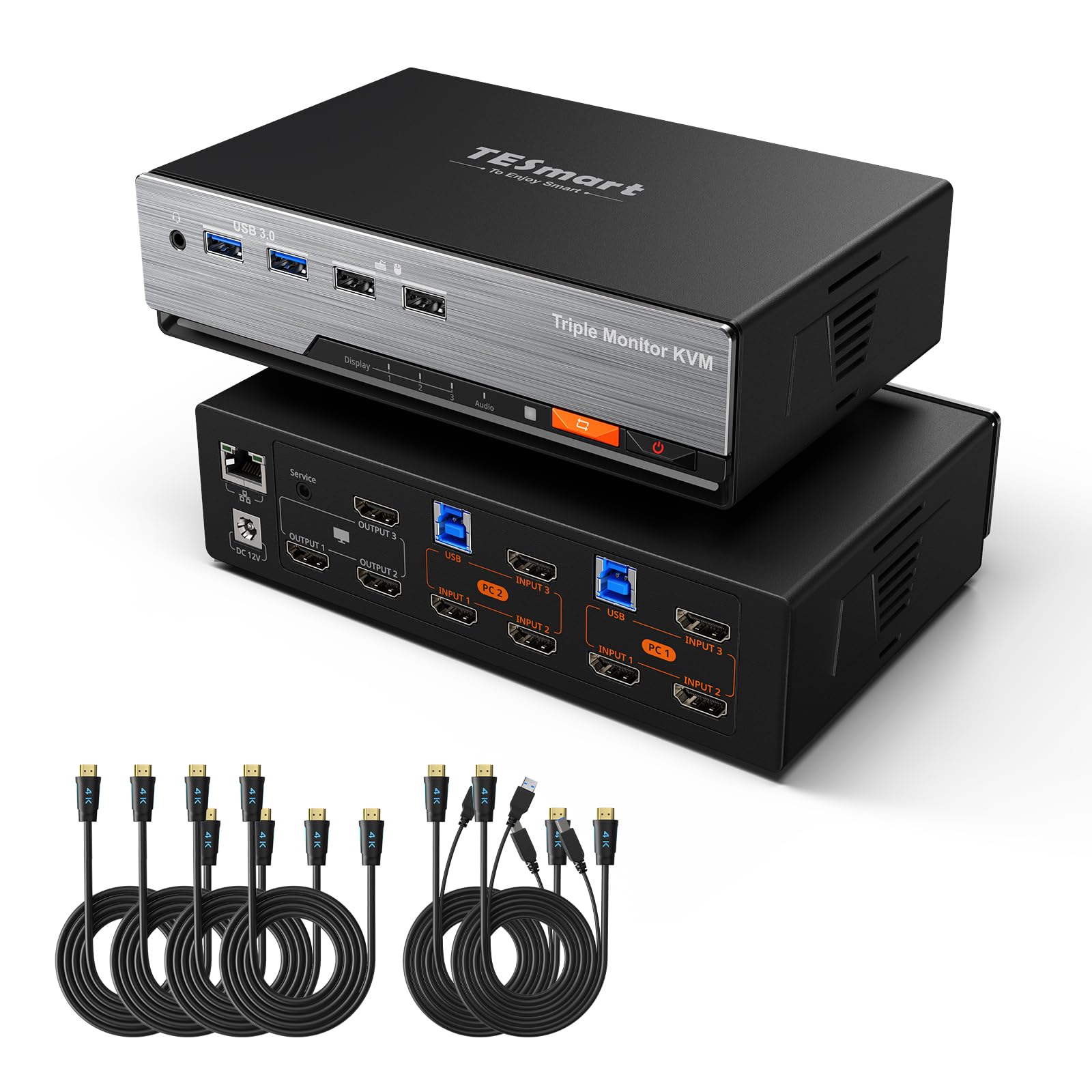 TESmart Commutateur KVM HDMI 3 moniteurs 2 ordinateurs 4K @ 60 Hz