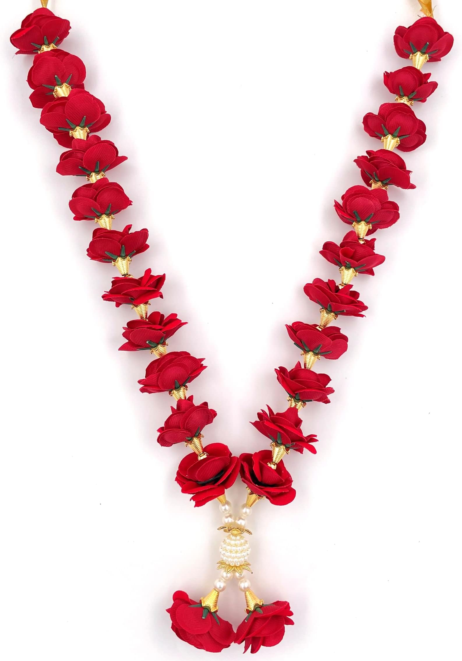 Bhakti Lehar (Size: 16 Inch) Velvet Rose Flower Garland For Photo Frame And God Idol | Artificial Pearl Moti Gulab Mala Haar
