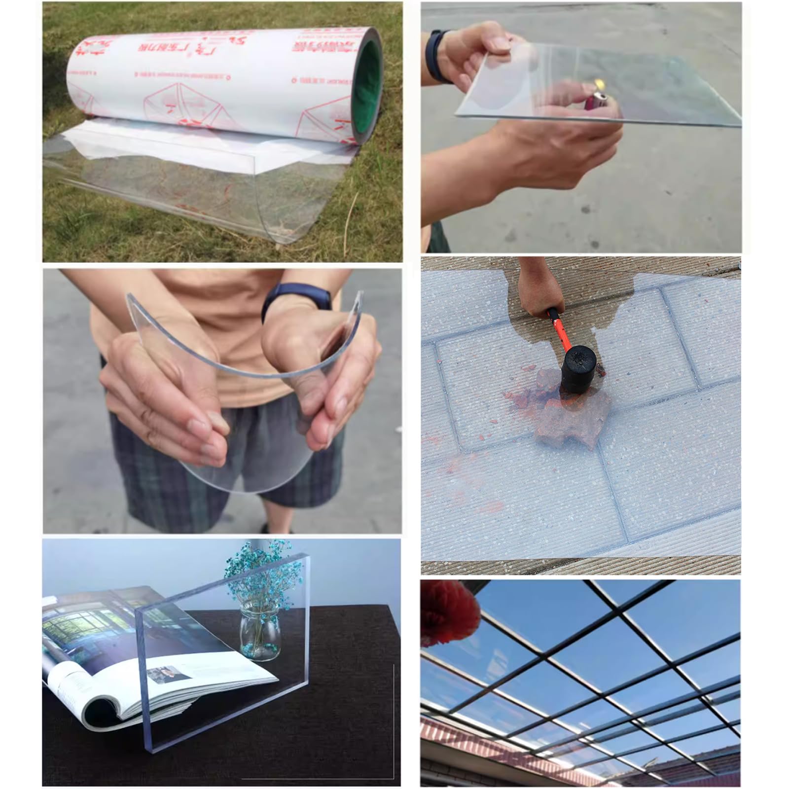 Lastra in Policarbonato Pannello Trasparente Impermeabile Resistente UV Pannelli da Tetto in Plastica,Protetto da Pellicola su 2 lati,per Coperture,Serre,Gazebo,Tettoie (1m x 1.5m)