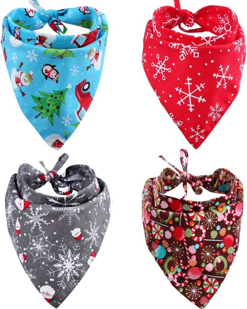 4 Pack Christmas Dog Bandana Reversible Triangle Bibs Scarf Accessories for Dogs Cats Pets