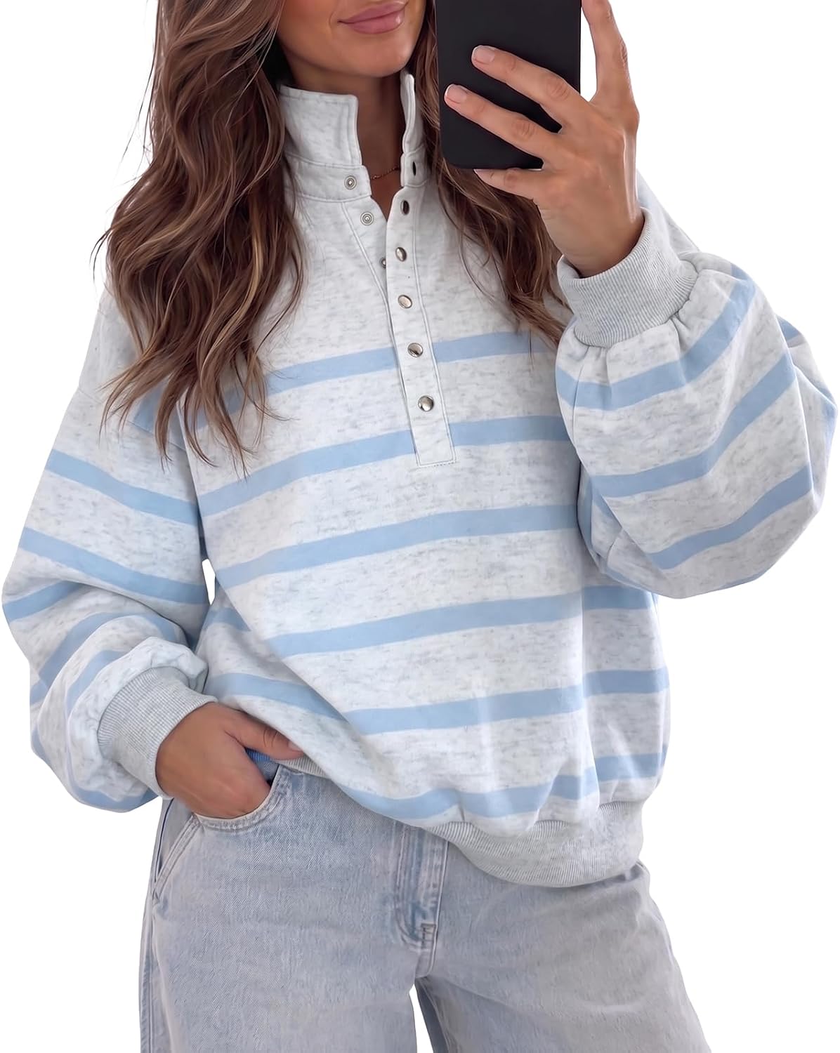 Fisoew Womens Striped Oversized Sweatshirt Casual Long Sleeve Pullover Top