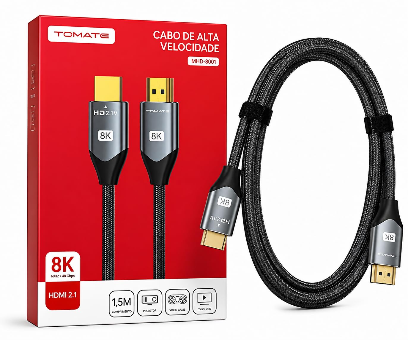 Cabo Hdmi 2.1 8k 60hz 4k 120hz de Alta Velocidade, Nylon Reforçado
