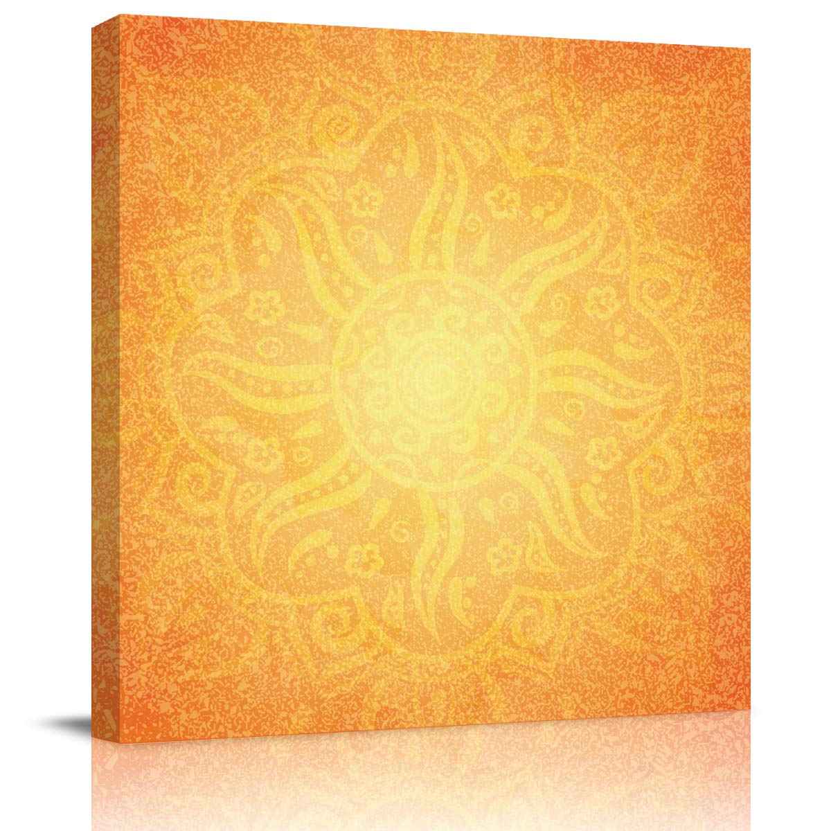 Fandim Fly Picture on Canvas Wall Art Ready to Hang Boho Orange Yellow Floral India Bohemia Design Artwork Oil Paintings for Kitchen Bedroom Bathroom Home Decor 20" x 20"