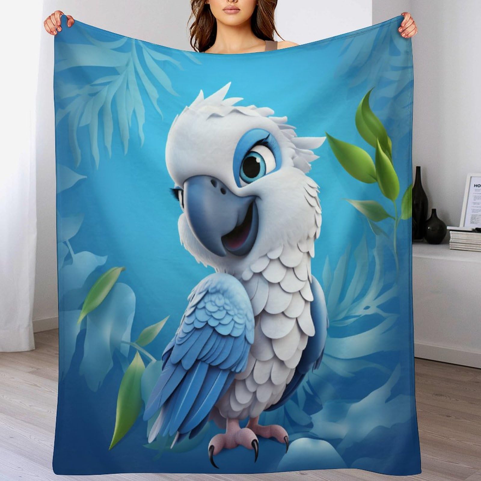 Couverture chaude et confortable motif perroquet pour soiree cocooning