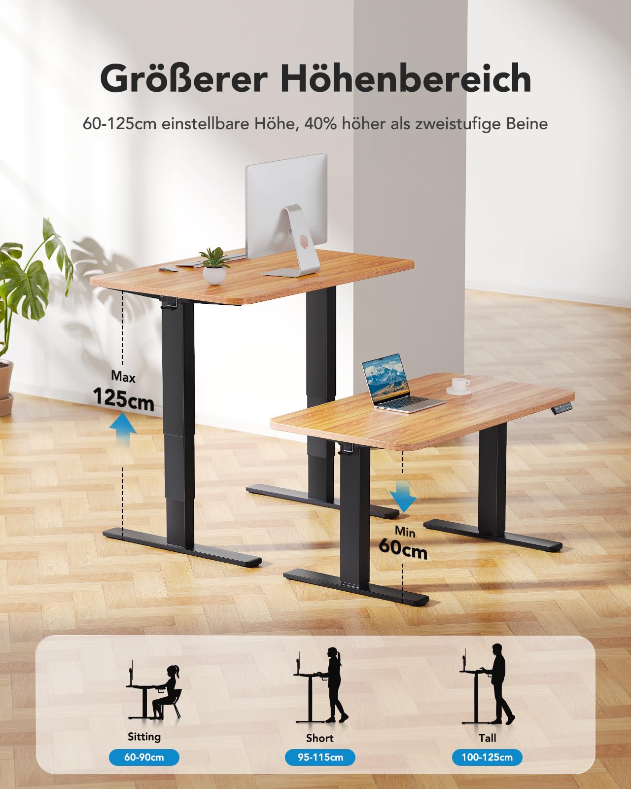 HUANUO 3-stufig Höhenverstellbarer Schreibtisch Gestell mit Zwei Motoren,Tischbeine Höhenverstellbar für Heim & Büro, Heavy Duty Stahl, Memory Controller, nur Gestell