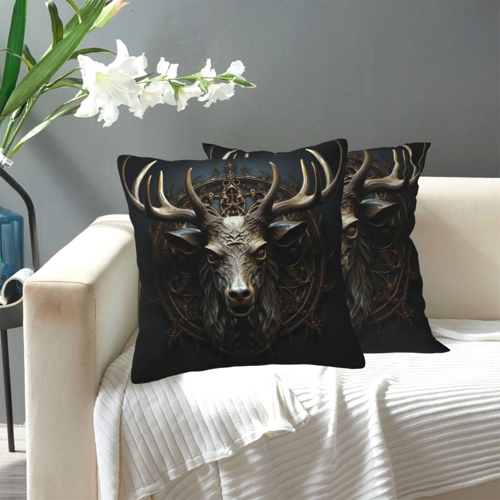 FekiLoot Decorative Throw Pillow Covers Modern Farmhouse Pillowcase Double Sided Cozy Cushion Cover for Sofa Couch Bed 12"X12" Antlers