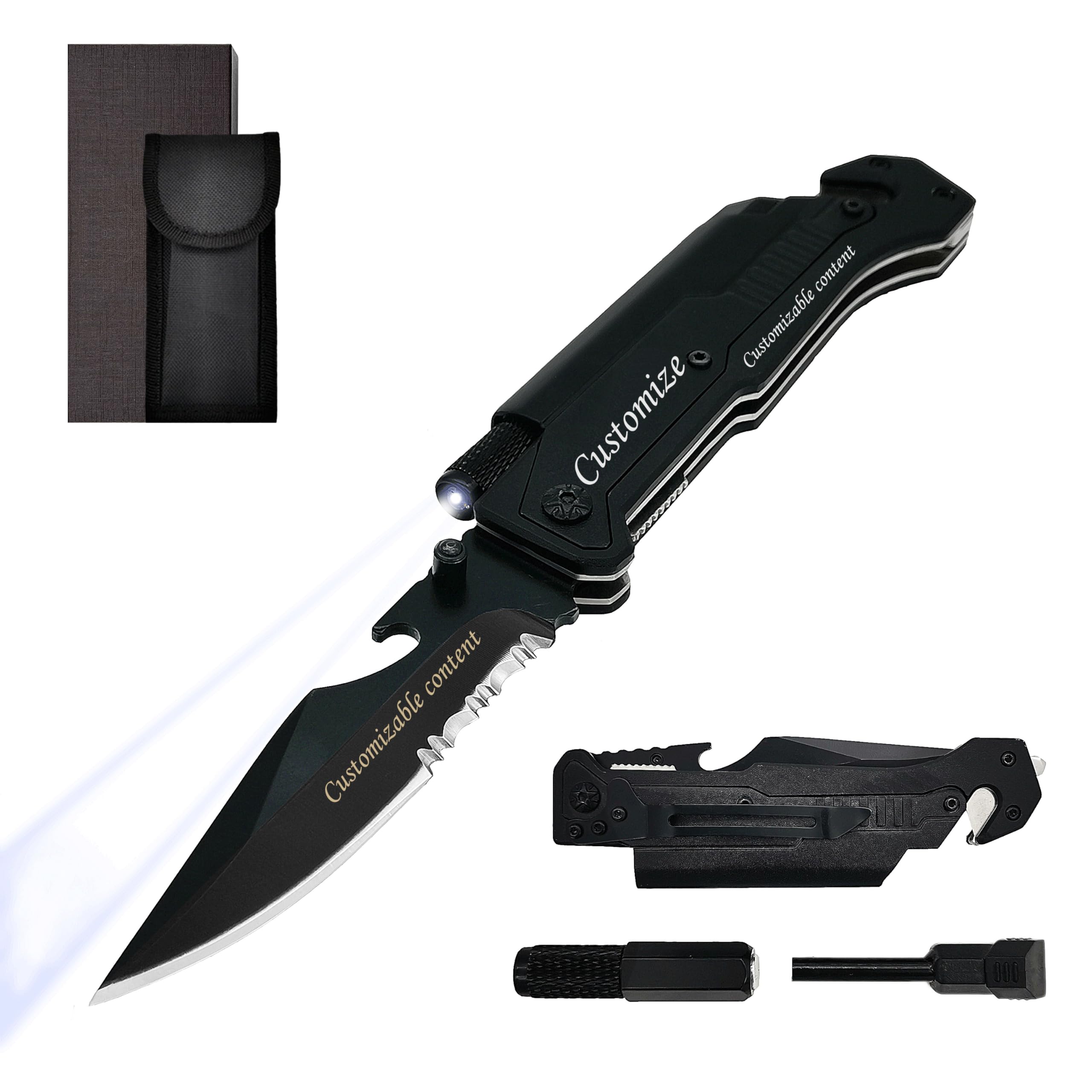 Engraved 6-in-1 Multifunction Custom Pocket Knife, Groomsmen Gifts for Men