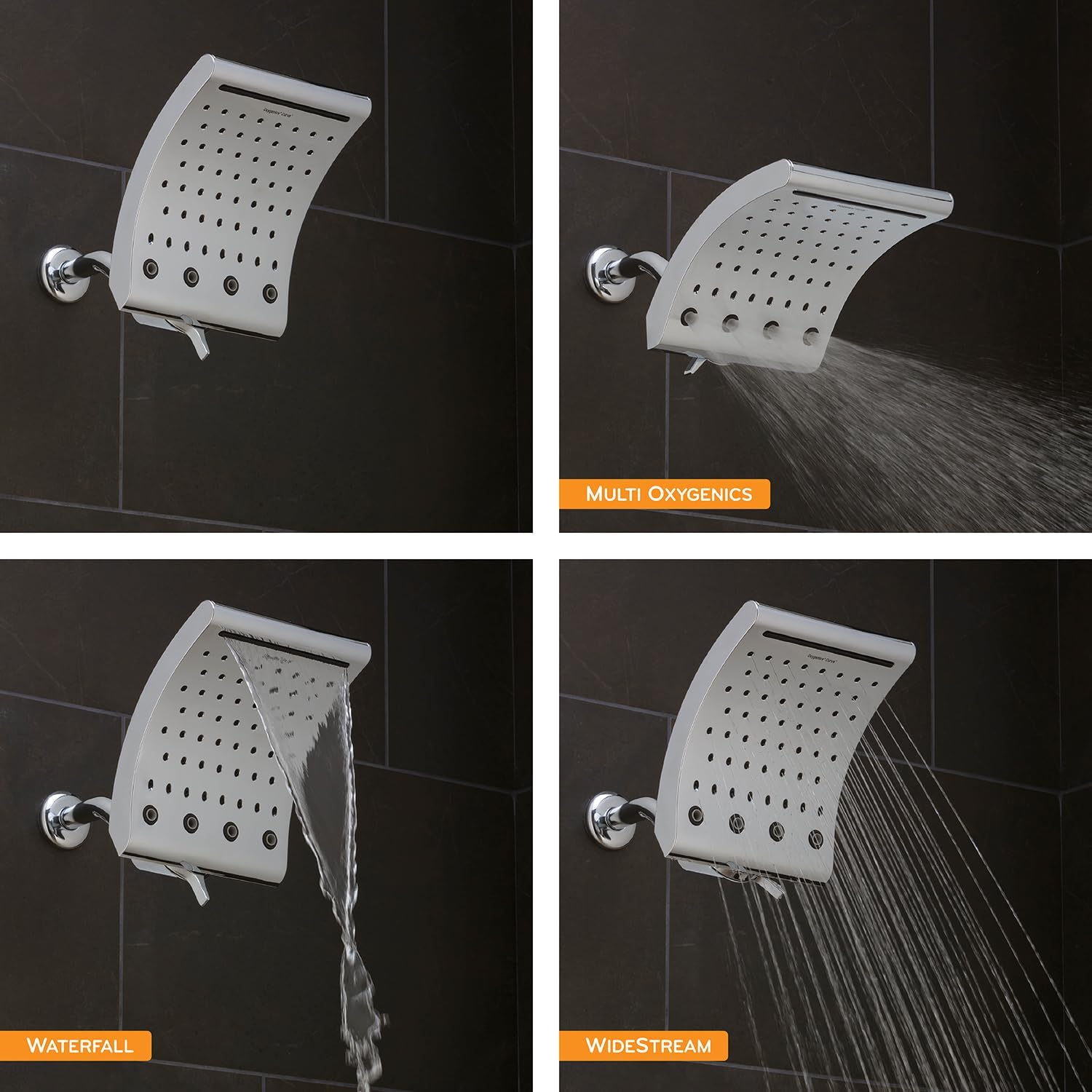 Oxygenics Curve 3-Setting Chrome Rain Shower Head