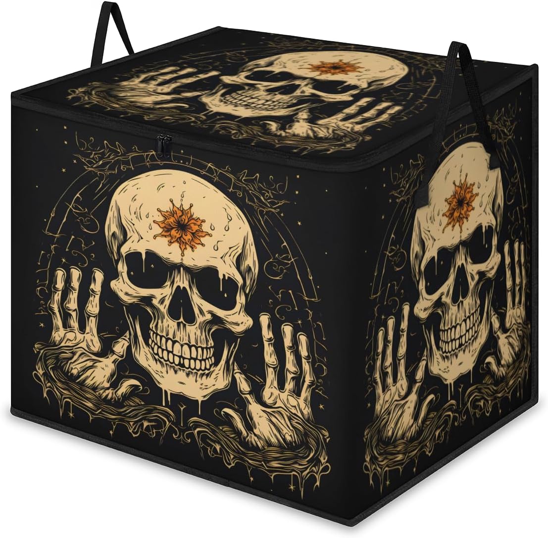Funny Large Storage Bags, Fabric Bed Storage Containers, Foldable Closet Organizers for Blanket, Clothing, Comforter, Bedding, Gothic Skull