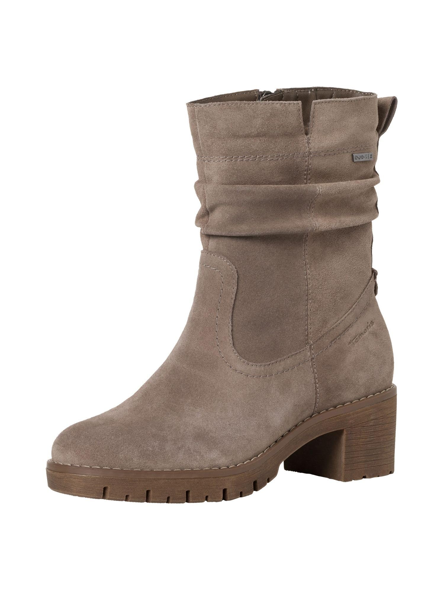 Tamaris Comfort Women’s Ankle Boots with Heel Leather Warm Lined with Zip Comfort Fit , Taupe, 3,5 UK