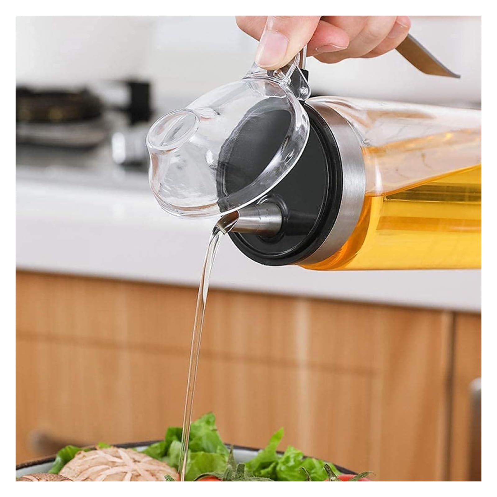 Dispenser per Olio e aceto, Bottiglia di Vetro con Tappo, Contenitore per condimenti a Tenuta stagna con identificazione della Linea di Scala
